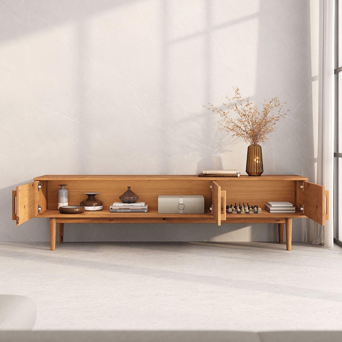 IDIMEX Meuble TV TECCA L 180 cm 3 portes en bois massif