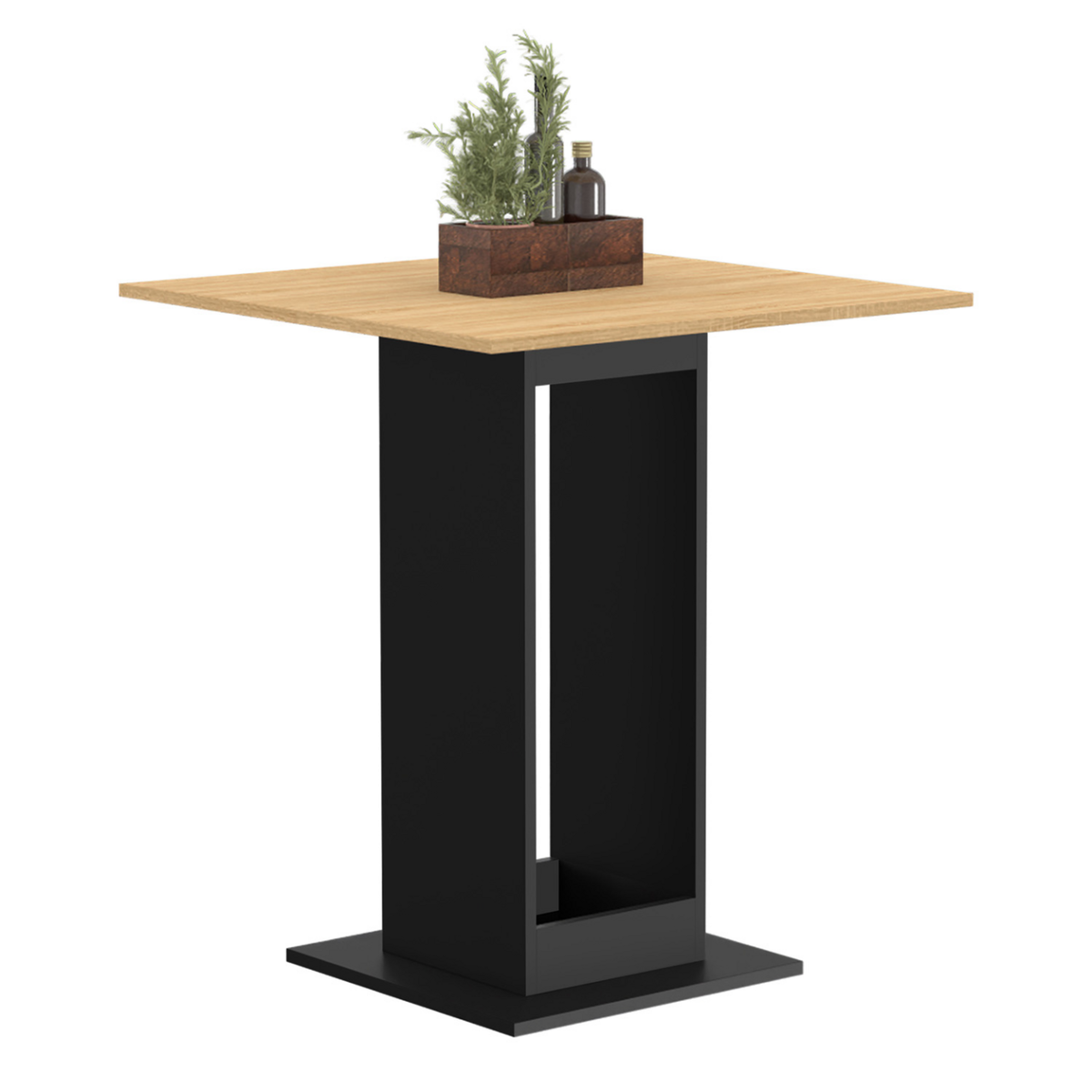 ID MARKET Table à manger carrée ZELIE 4 personnes bois et noir 65 cm