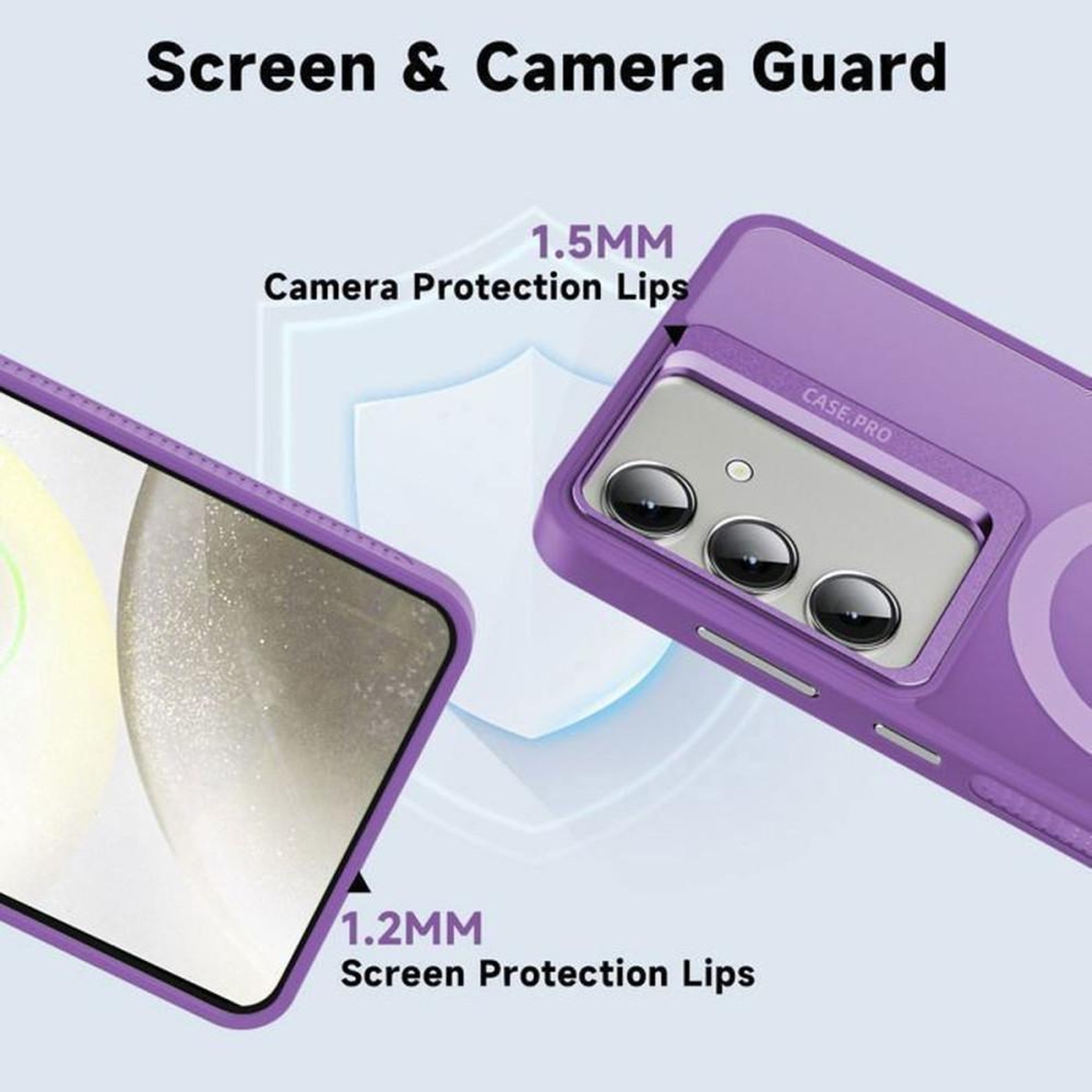 Voir la diapositive 5 : Coque violette avec protection en verre trempé pour Samsung Galaxy S24+ et support à anneau rotatif