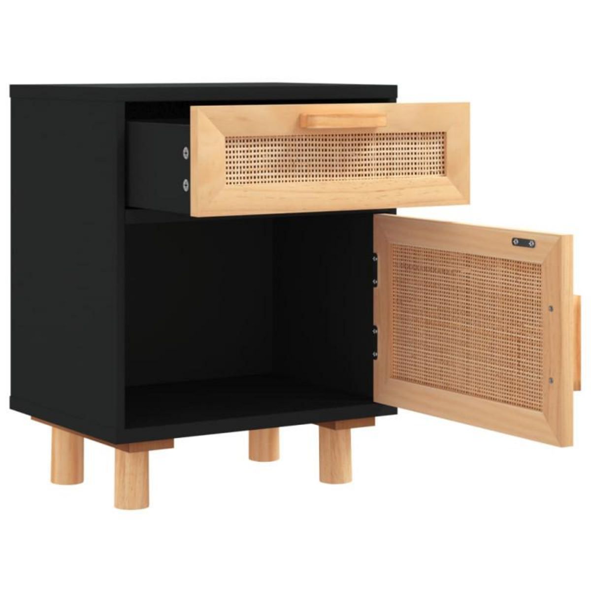 VIDAXL Table de chevet Noir Bois de pin massif et rotin naturel