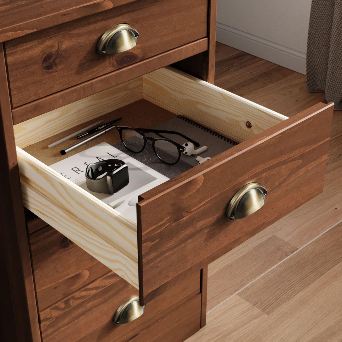 IDIMEX Bureau LANA avec 5 tiroirs en pin massif