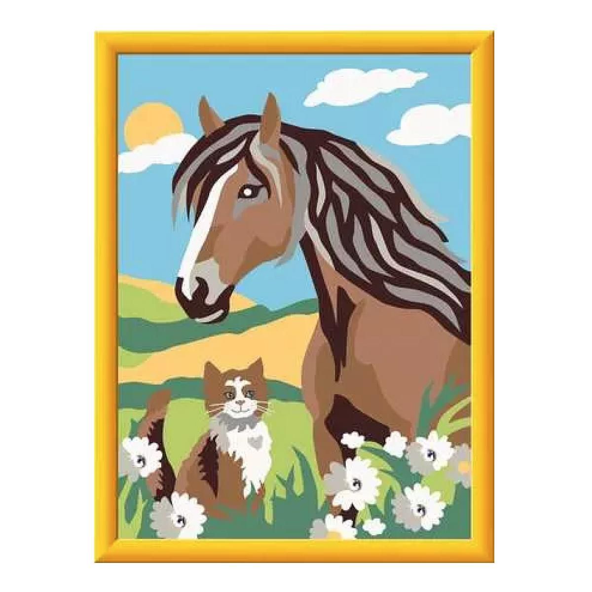 RAVENSBURGER Peinture par numero enfant des 7 ans - CreArt Kids - 13x18 cm - Cheval et soleil