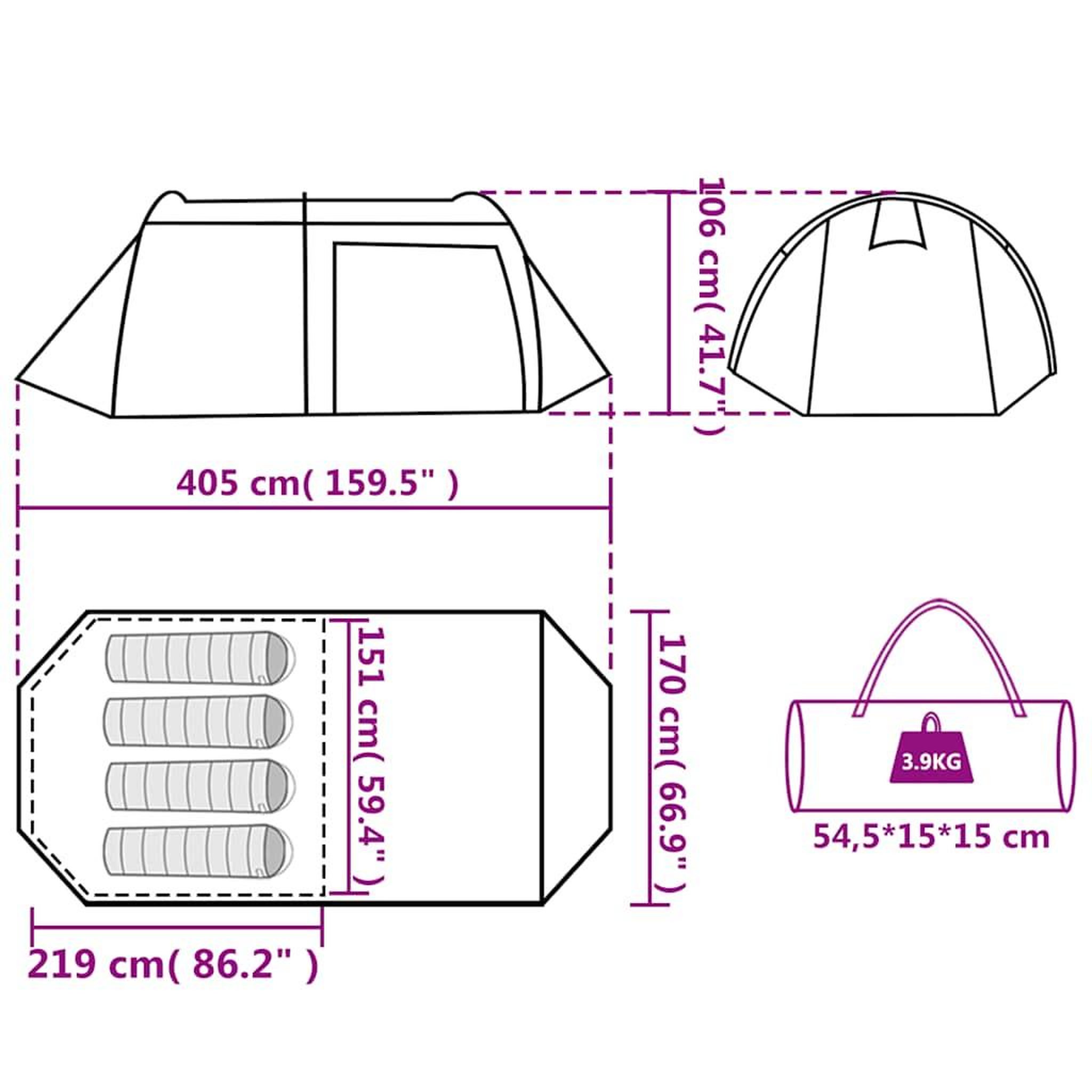 Voir la diapositive 6 : VIDAXL Tente de camping tunnel 4 personnes orange impermeable