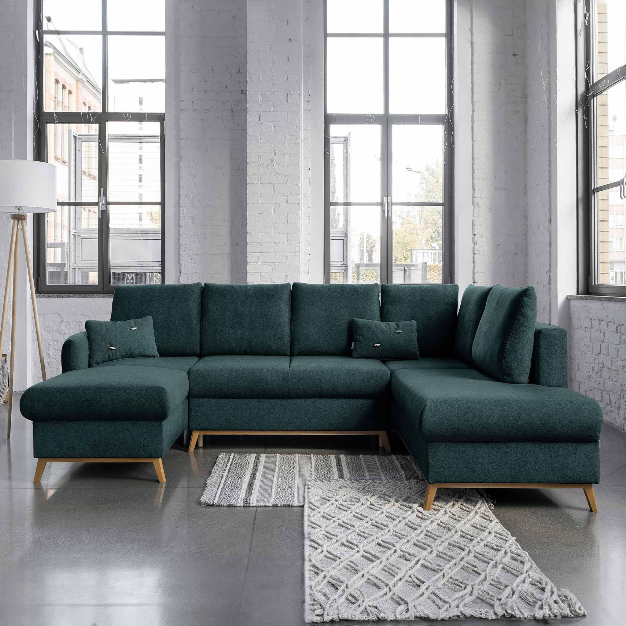 Voir la diapositive 2 : BEST MOBILIER Lagom - canapé d'angle panoramique - convertible - avec coffre - en tissu - 7 places - droit