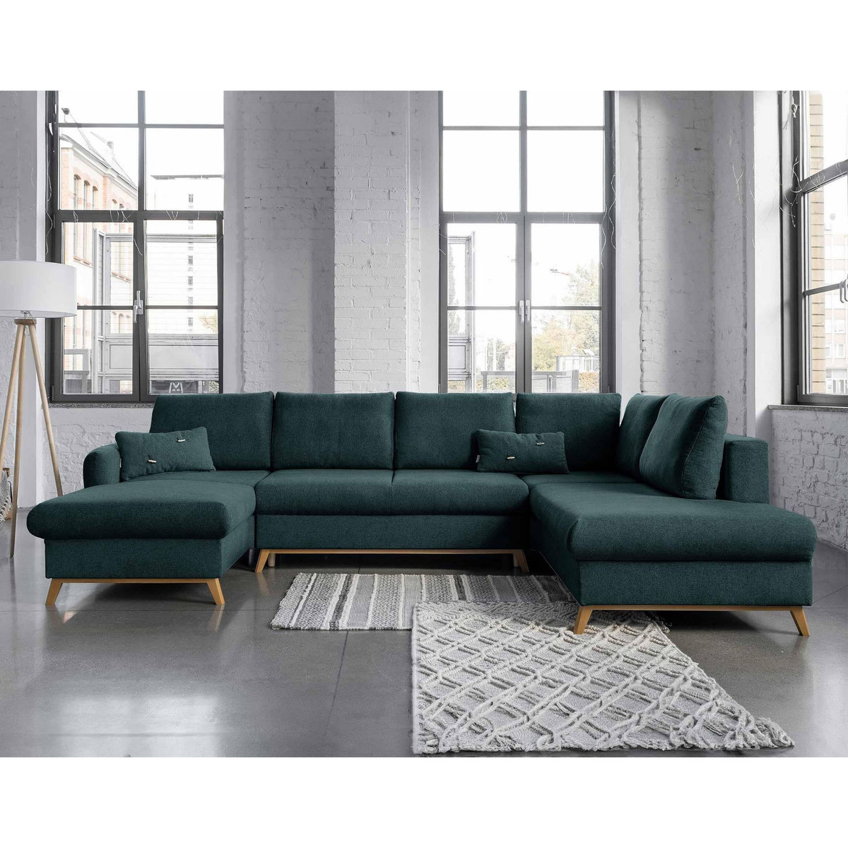 BEST MOBILIER Lagom - canapé d'angle panoramique - convertible - avec coffre - en tissu - 7 places - droit