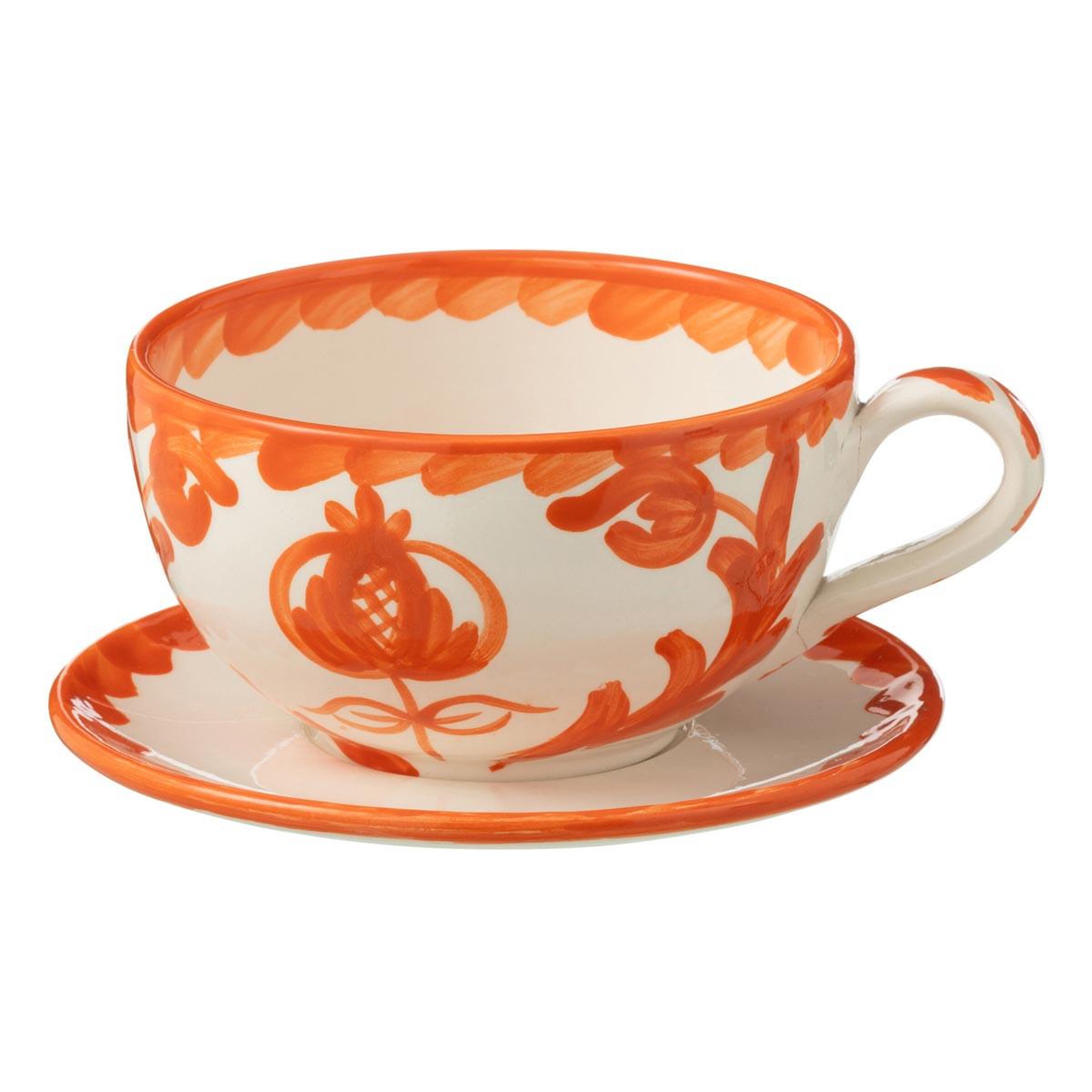 J-LINE Tasse avec sous-tasse en céramique  granada  50cl orange