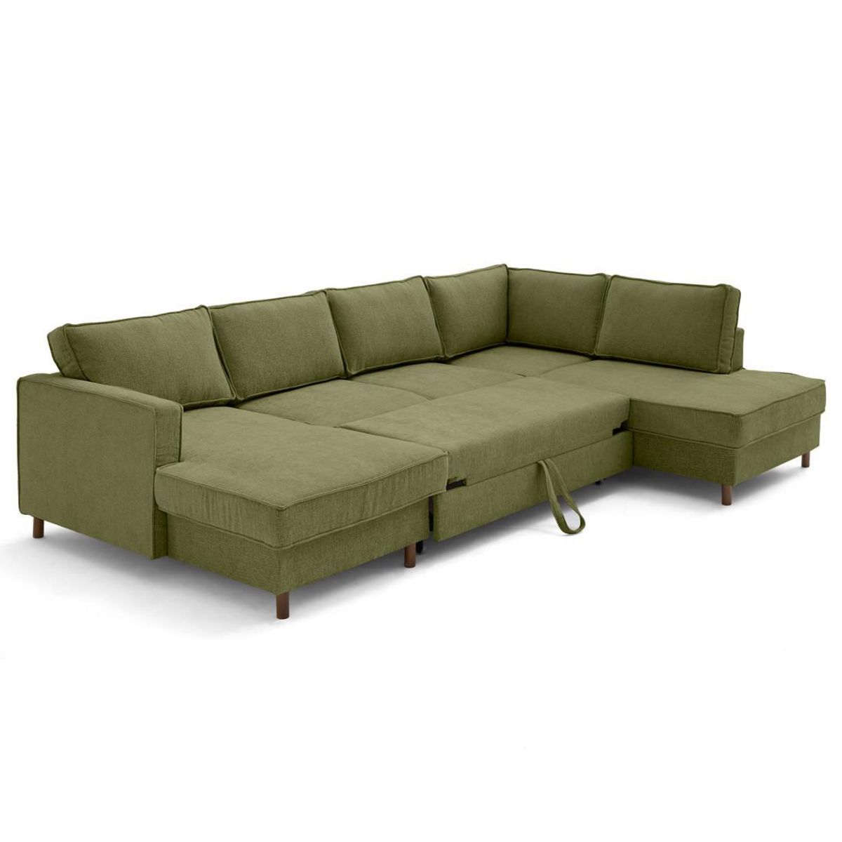 LISA DESIGN Jake - canapé panoramique d'angle droit 7 places convertible avec coffre en tissu velours relief