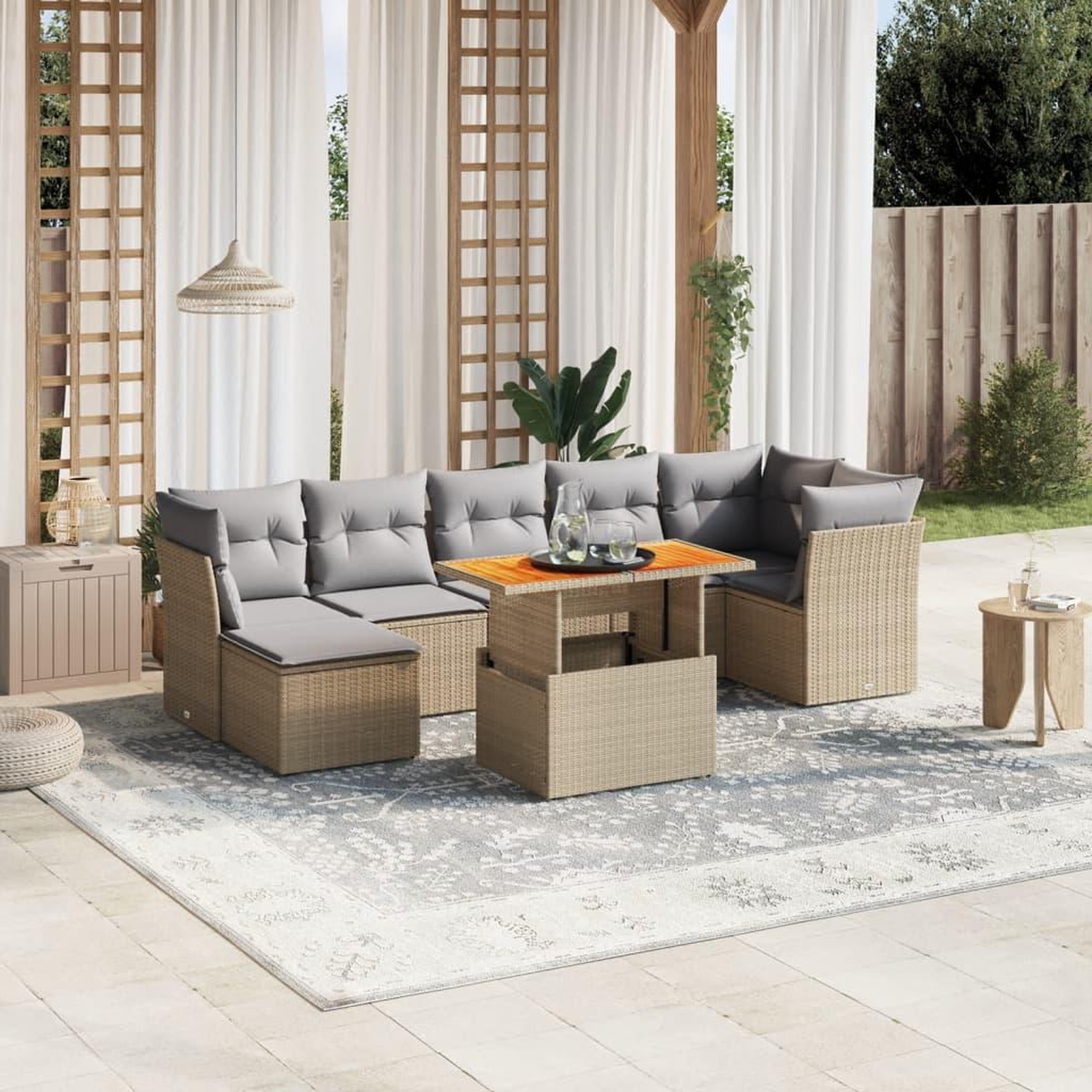 VIDAXL Salon de jardin avec coussins 8 pcs beige resine tressee