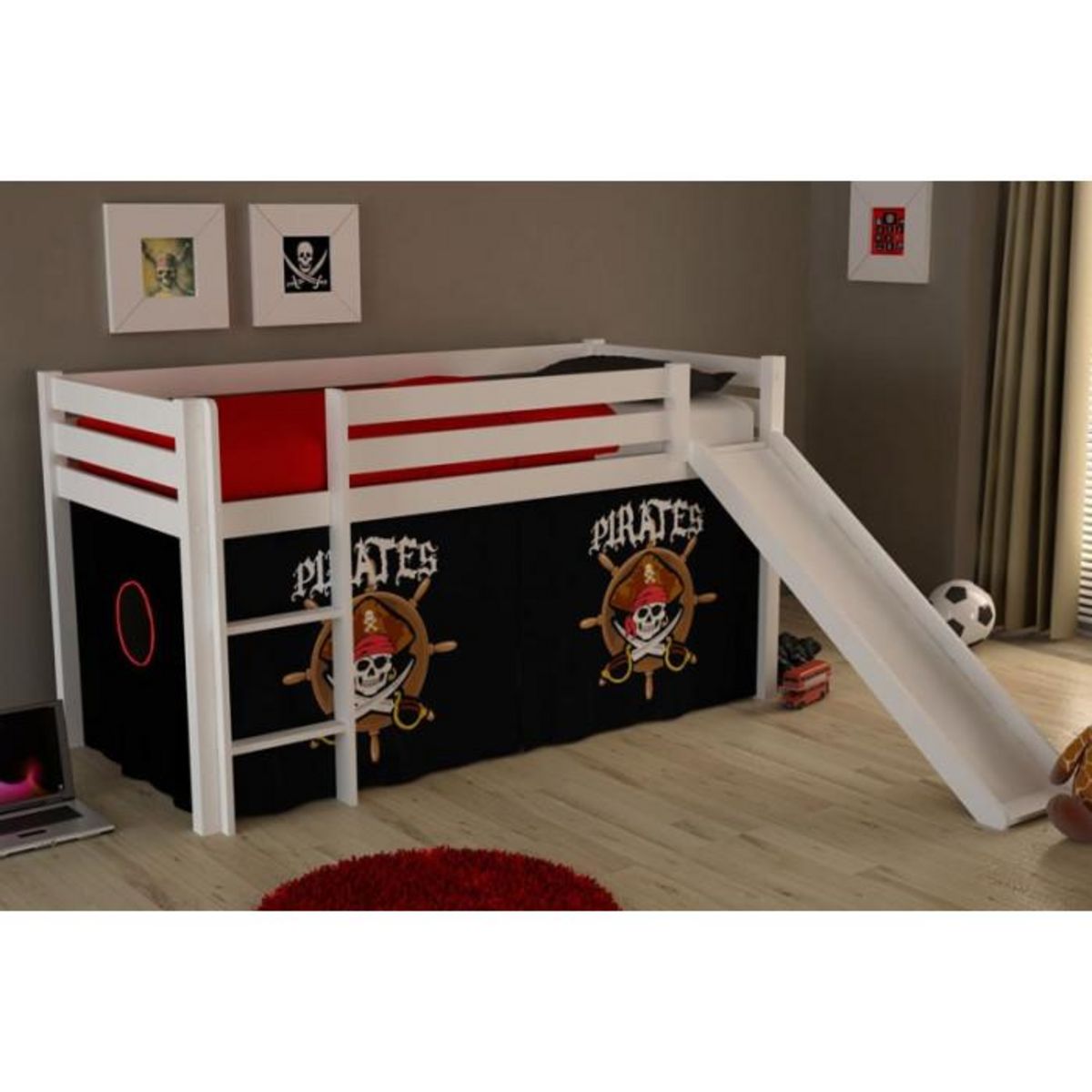 Paris Prix Lit Enfant Avec Toboggan  Pino Pirates II  90x200cm Blanc