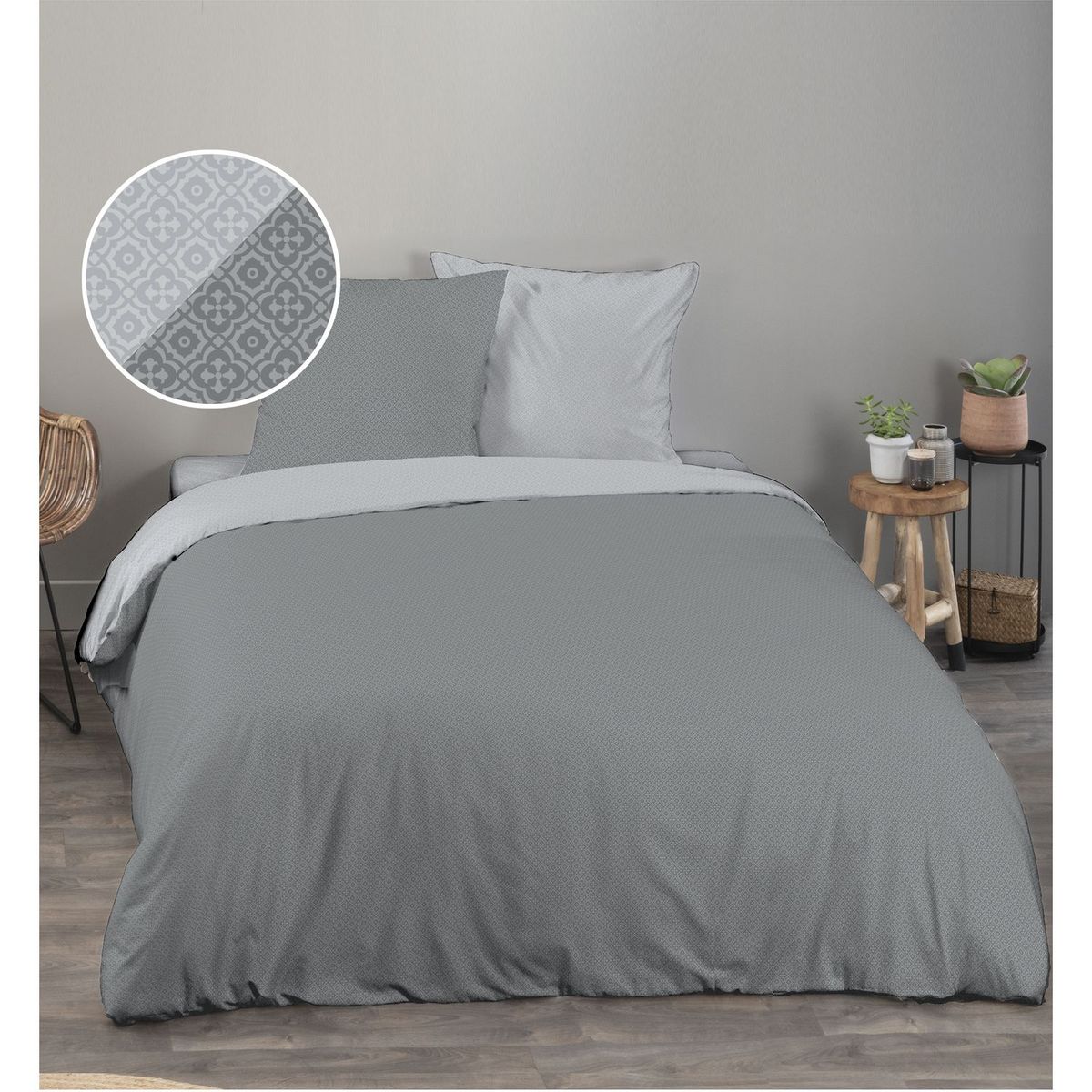 Housse de couette fantaisie en coton 57 fils motifs géométriques SIDONIE