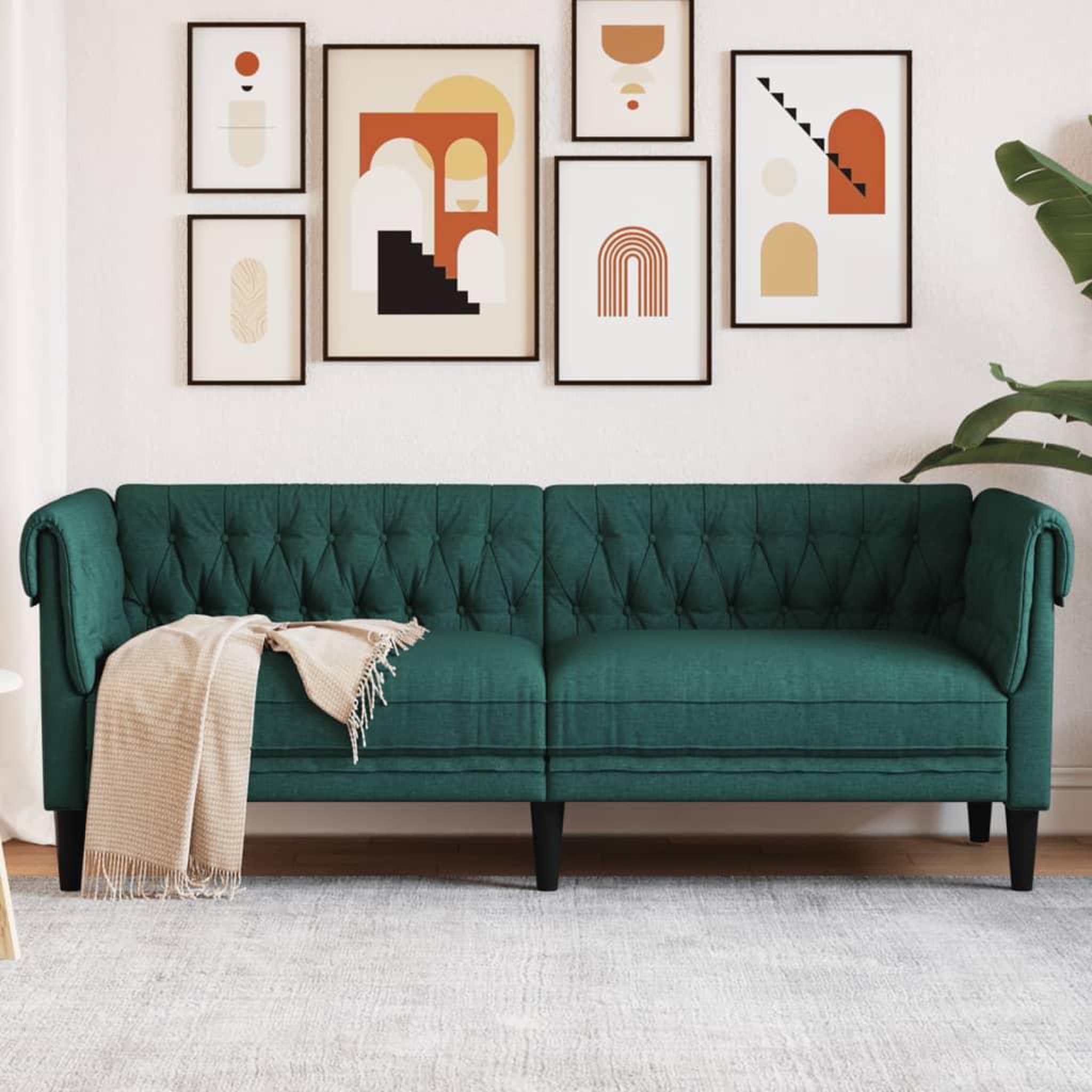 VIDAXL Canape Chesterfield 3 places vert fonce tissu