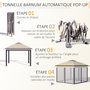 Voir la diapositive 5 : OUTSUNNY Tonnelle barnum de jardin pop-up pliant - dim. 3,30L x 3,30l x 2,88H m - hauteur réglable, double toit, sac transport - métal époxy, oxford, moustiquaires - beige gris