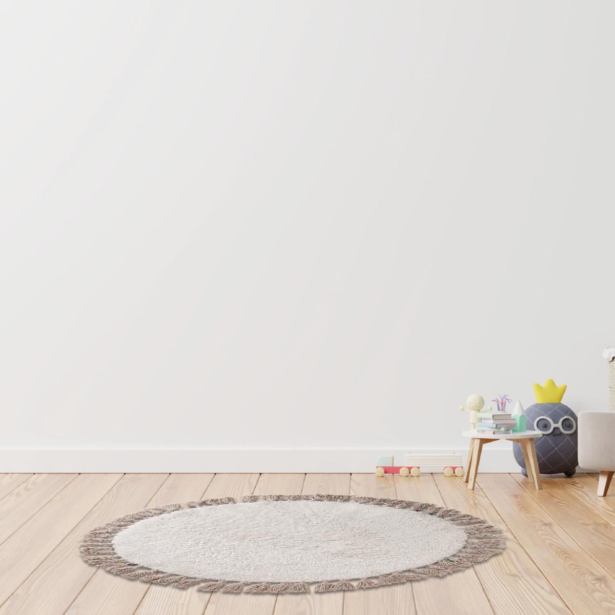 GUY LEVASSEUR Tapis déco enfant rond à pompons en coton 70x70cm