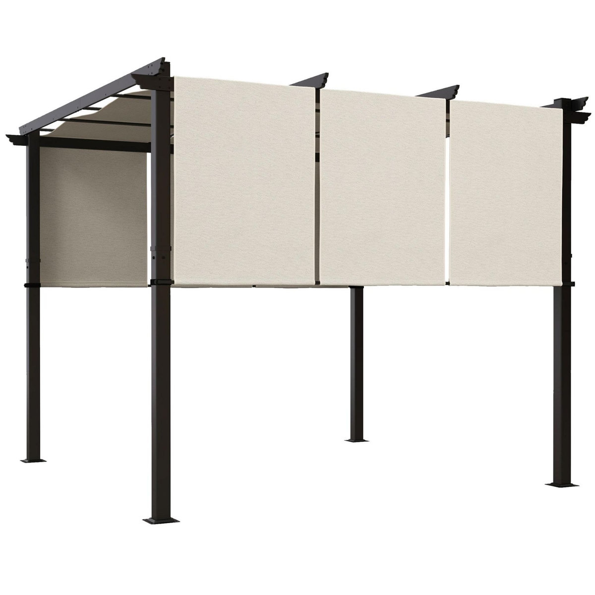 OUTSUNNY Pergola 3 toiles coulissantes - dim. 2,97L x 2,97l x 2,38H m - acier époxy polyester haute densité beige