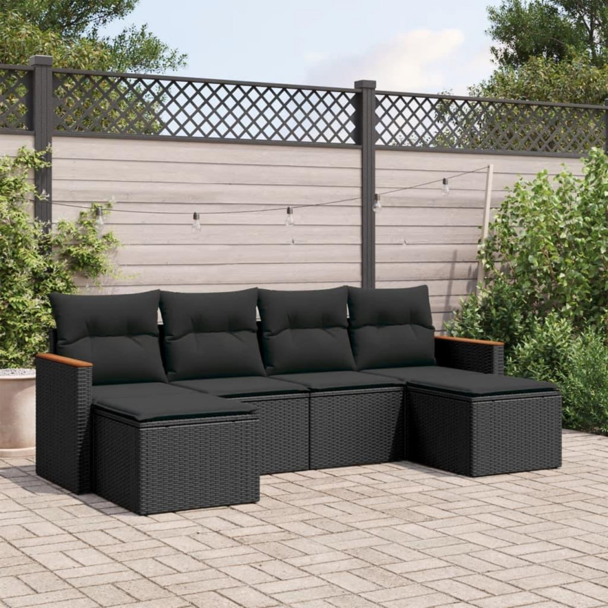 VIDAXL Salon de jardin 6 pcs avec coussins noir resine tressee