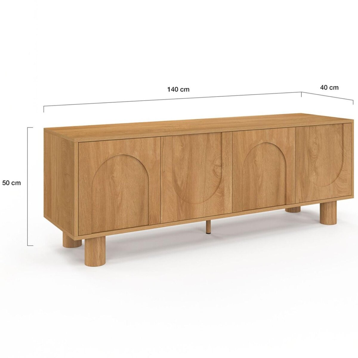 ID MARKET Meuble TV 140 cm ARCHIE 4 portes design arche effet bois