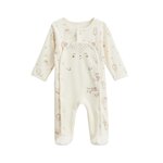 Petit Béguin Pyjama bébé en velours ouverture pont Envolée de bisous. Coloris disponibles : Beige