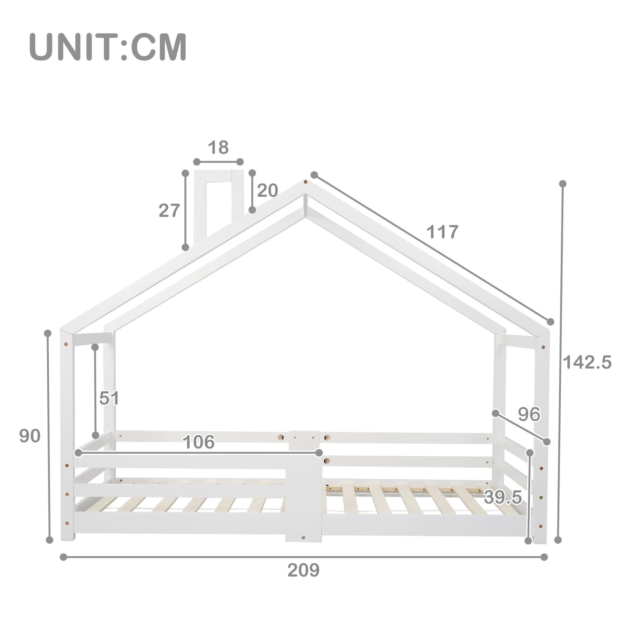 Voir la diapositive 4 : MERAX Lit cabane enfant 90 x 200 cm avec sommier