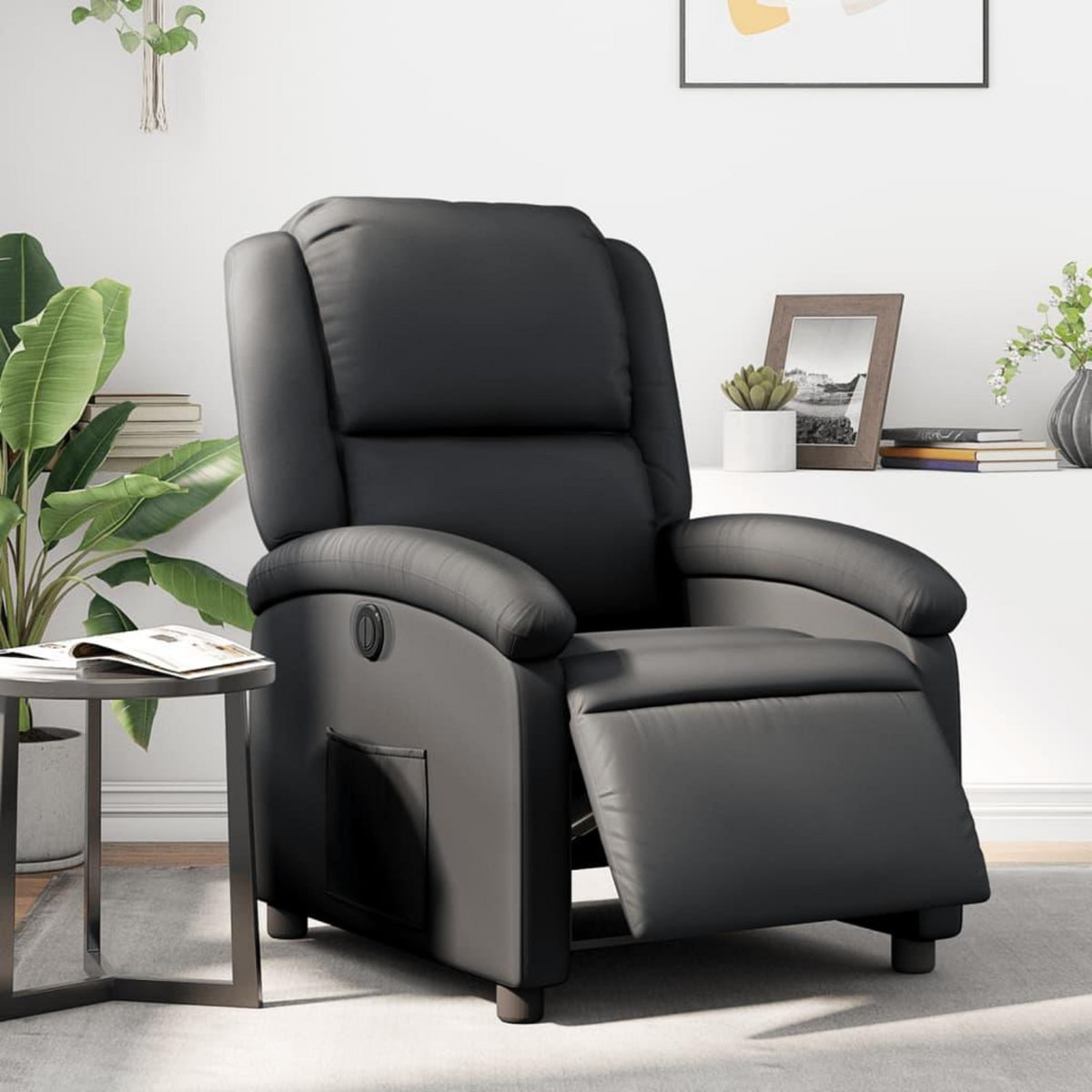 VIDAXL Fauteuil inclinable electrique noir cuir veritable