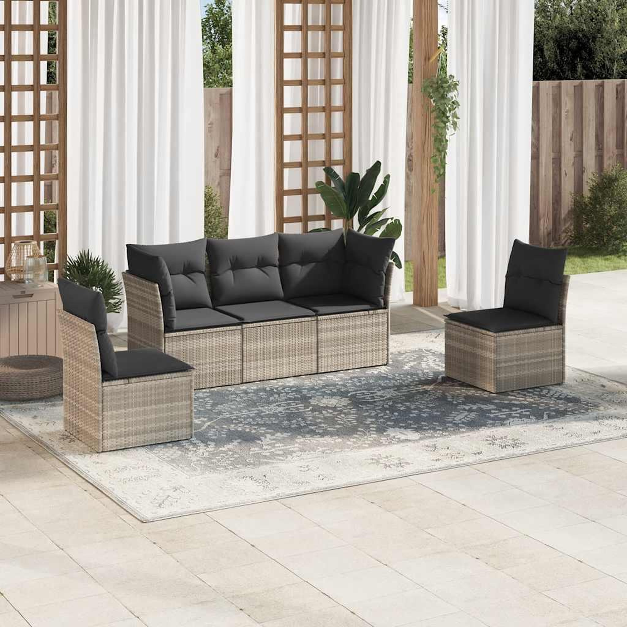 VIDAXL Salon de jardin 5 pcs avec coussins gris clair resine tressee