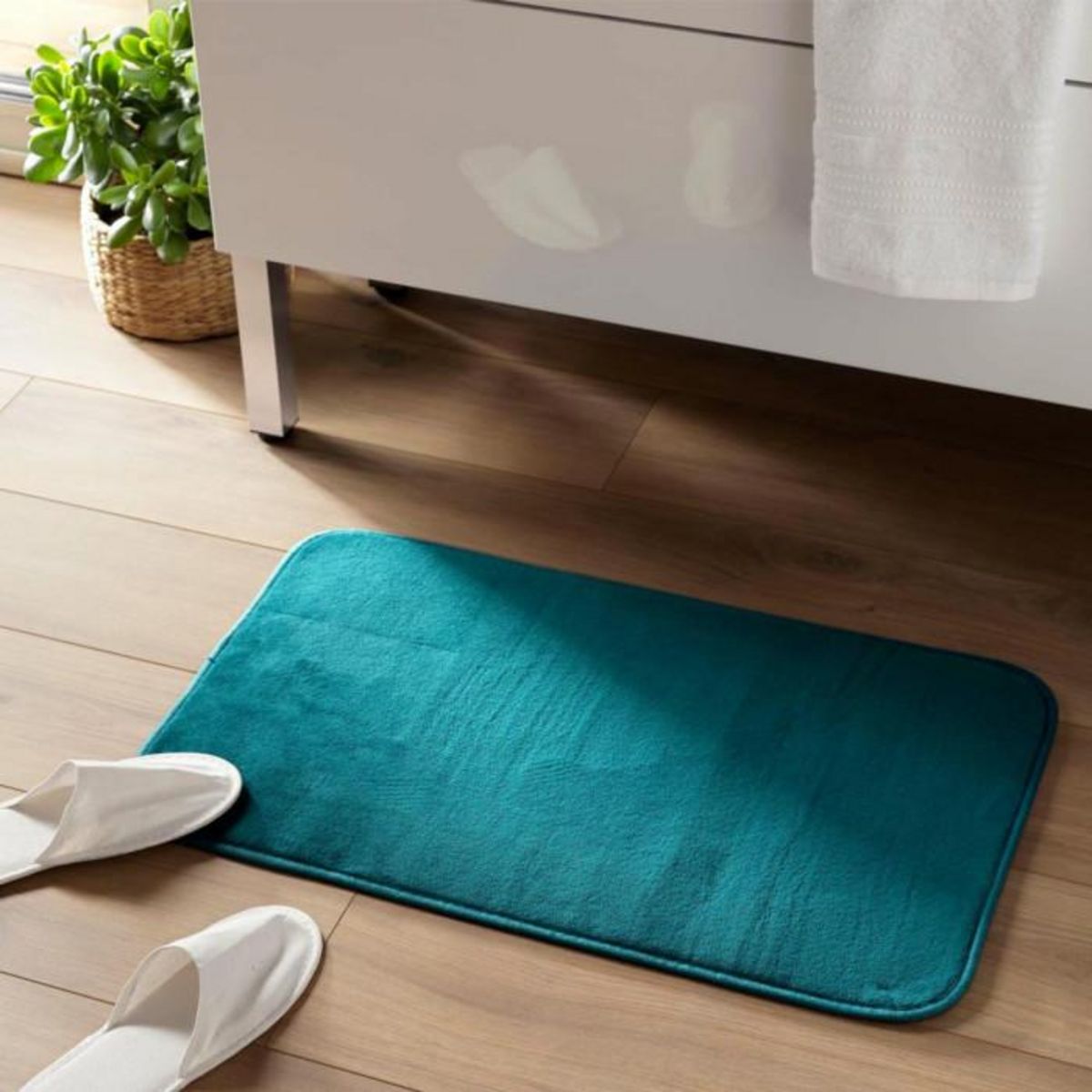 Paris Prix Tapis de Bain Microfibre  Vitamine II  45x75cm Bleu Émeraude