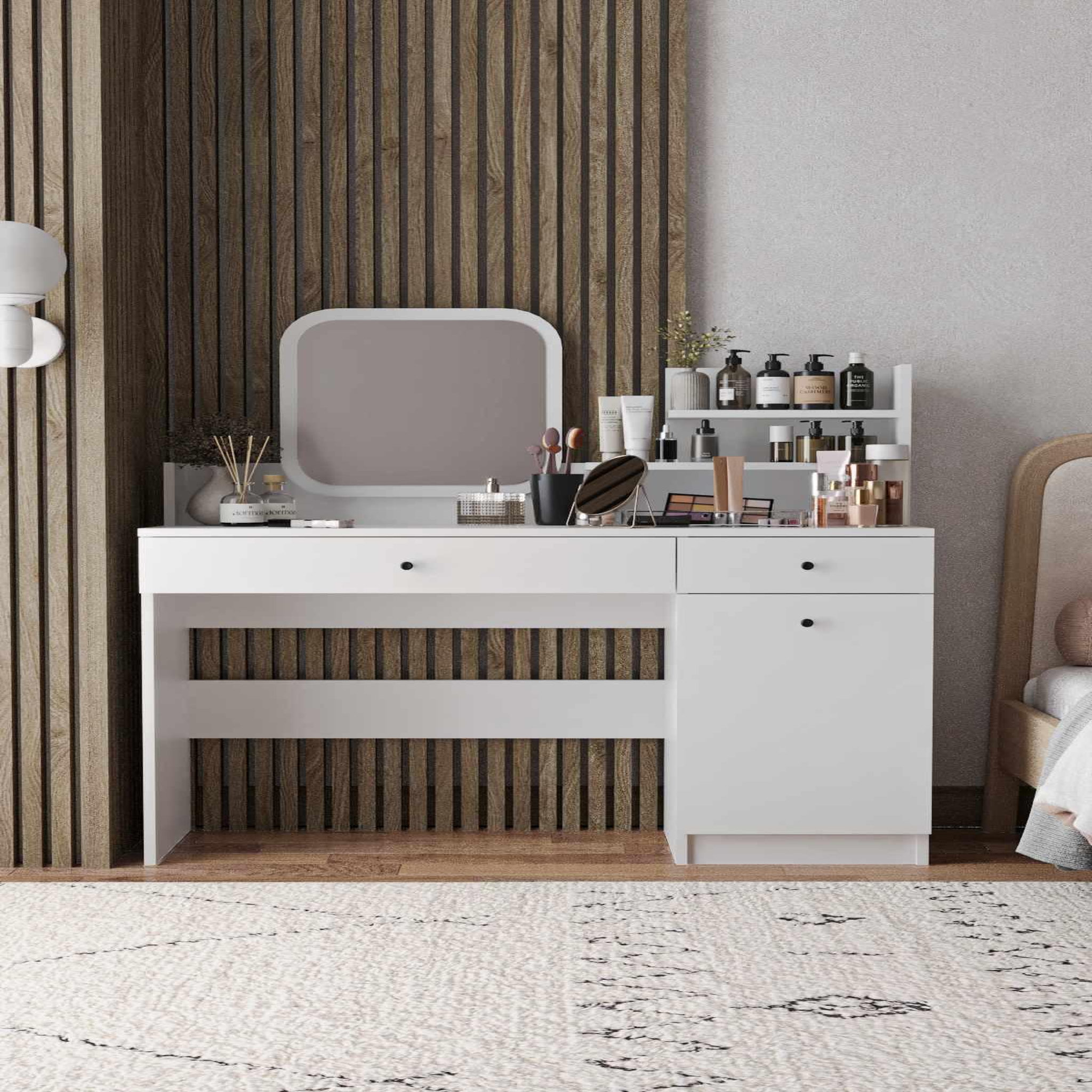Voir la diapositive 2 : Habitat et Jardin Coiffeuse avec miroir carré en bois  harmony square  - 124 x 40 x 135 cm - blanc