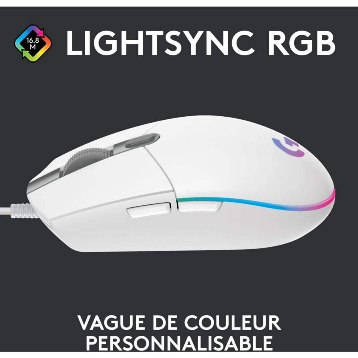 Logitech Souris gamer G203 LIGHTSYNC GAMING MOUSE blanche