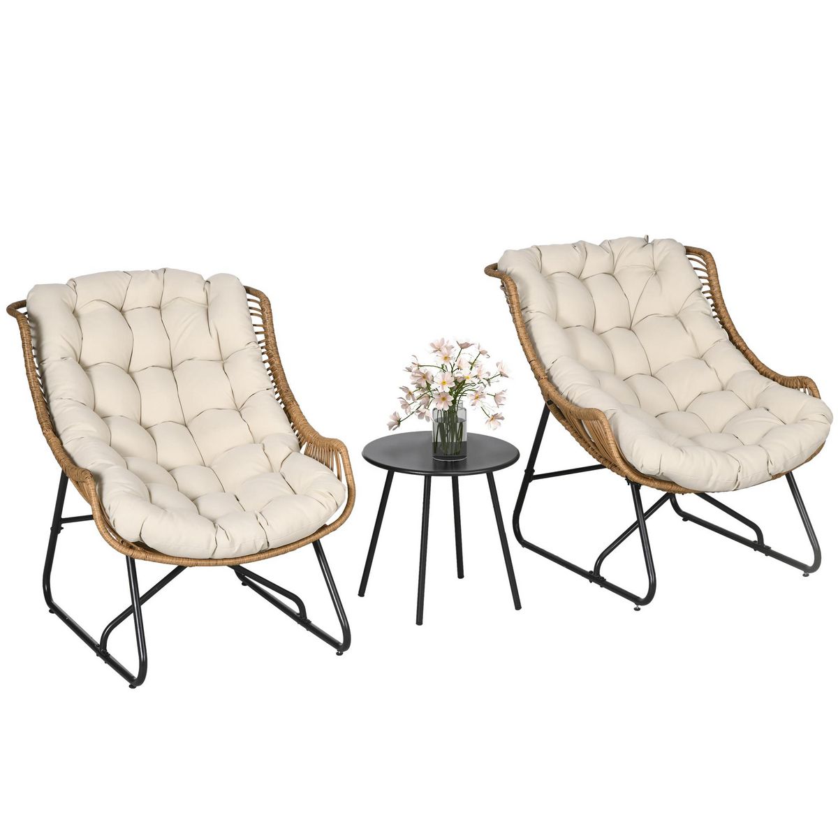 OUTSUNNY Ensemble bistrot de jardin 3 pcs 2 chaises table basse coussins beige