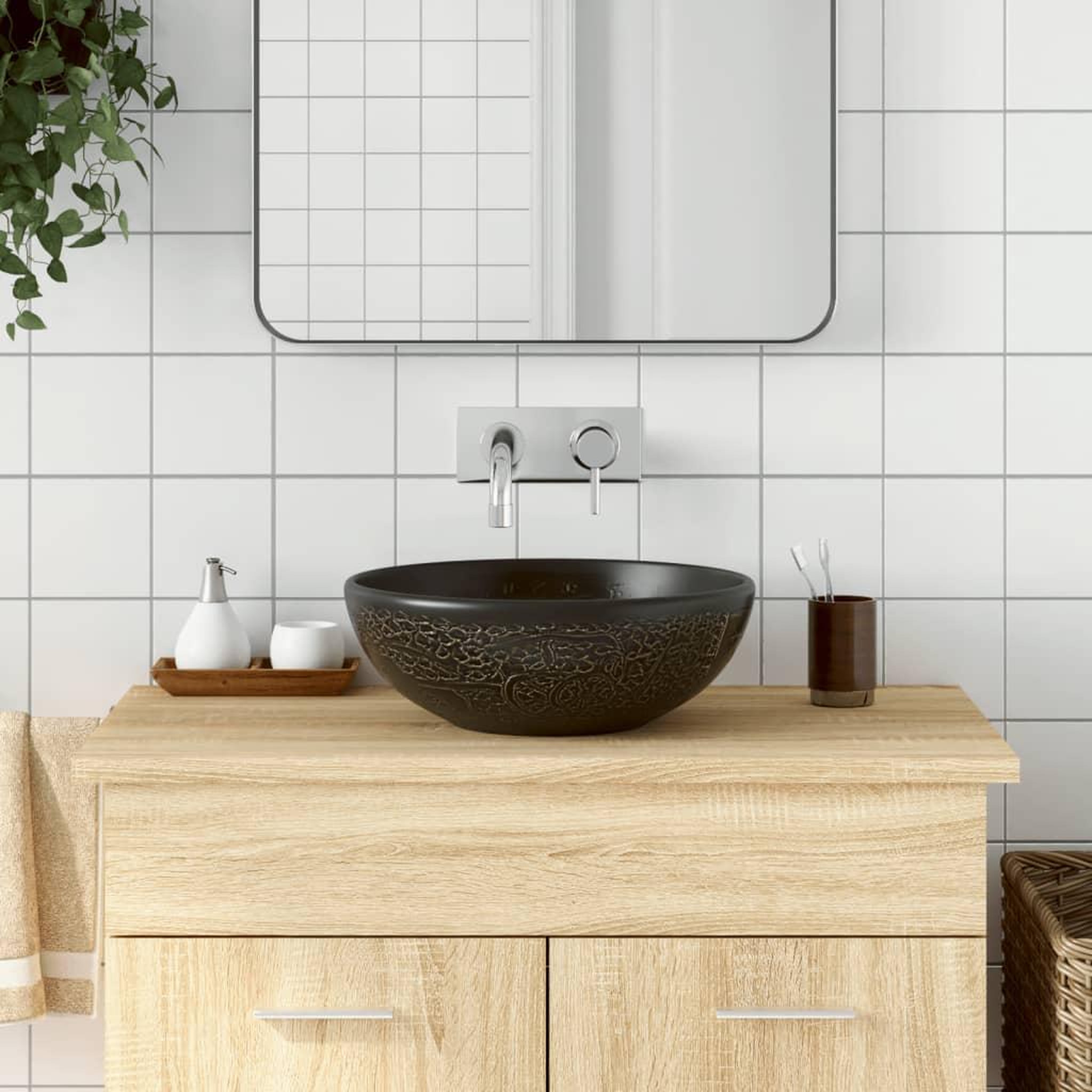 VIDAXL Vasque a poser noir rond Φ41x14 cm ceramique
