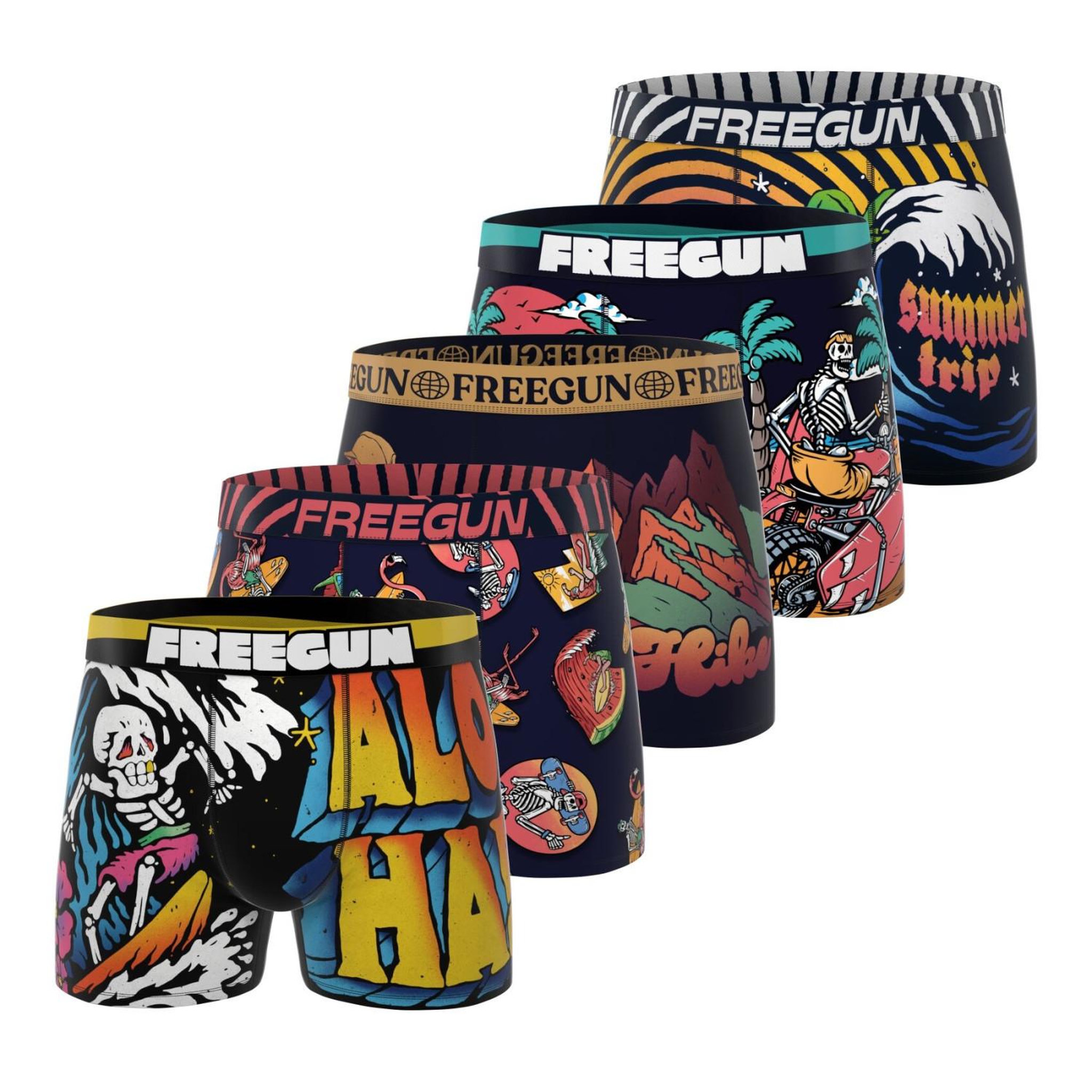 FREEGUN Lot de 5 boxers homme Retro Summer. Coloris disponibles : Orange