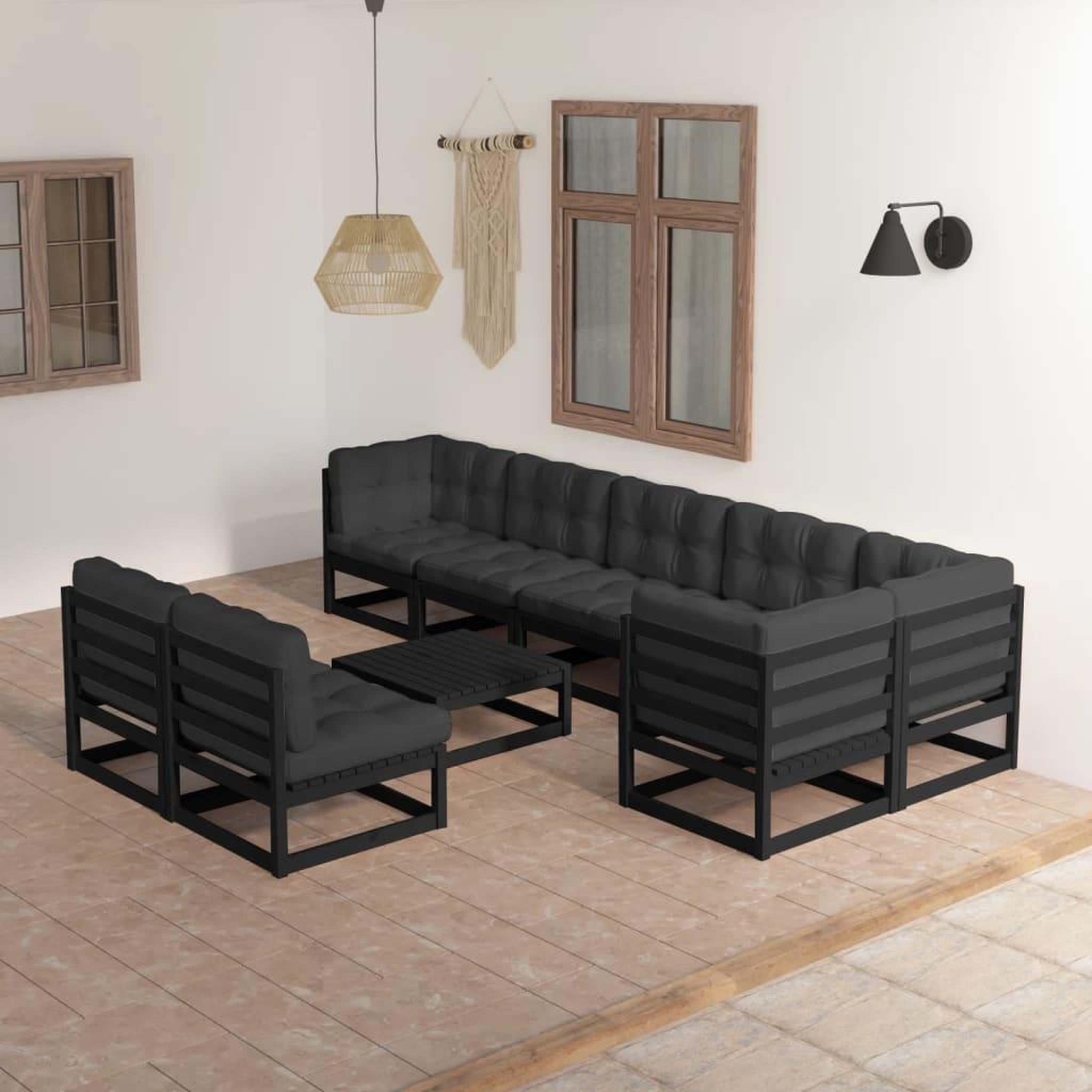 Voir la diapositive 1 : VIDAXL Salon de jardin 9 pcs avec coussins Bois de pin massif
