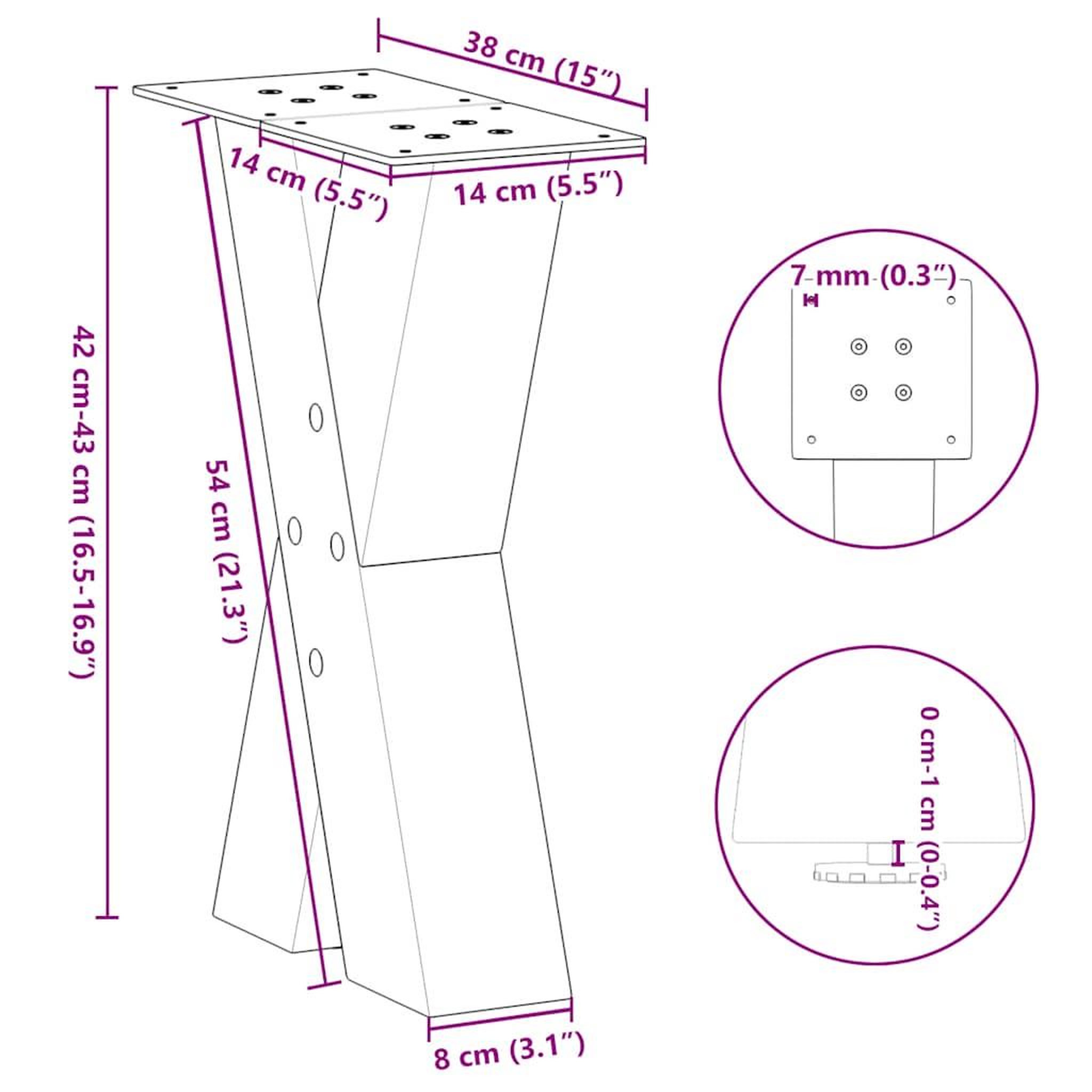 Voir la diapositive 6 : VIDAXL Pieds de table basse forme de X 2 pcs noir 38x(42-43) cm acier