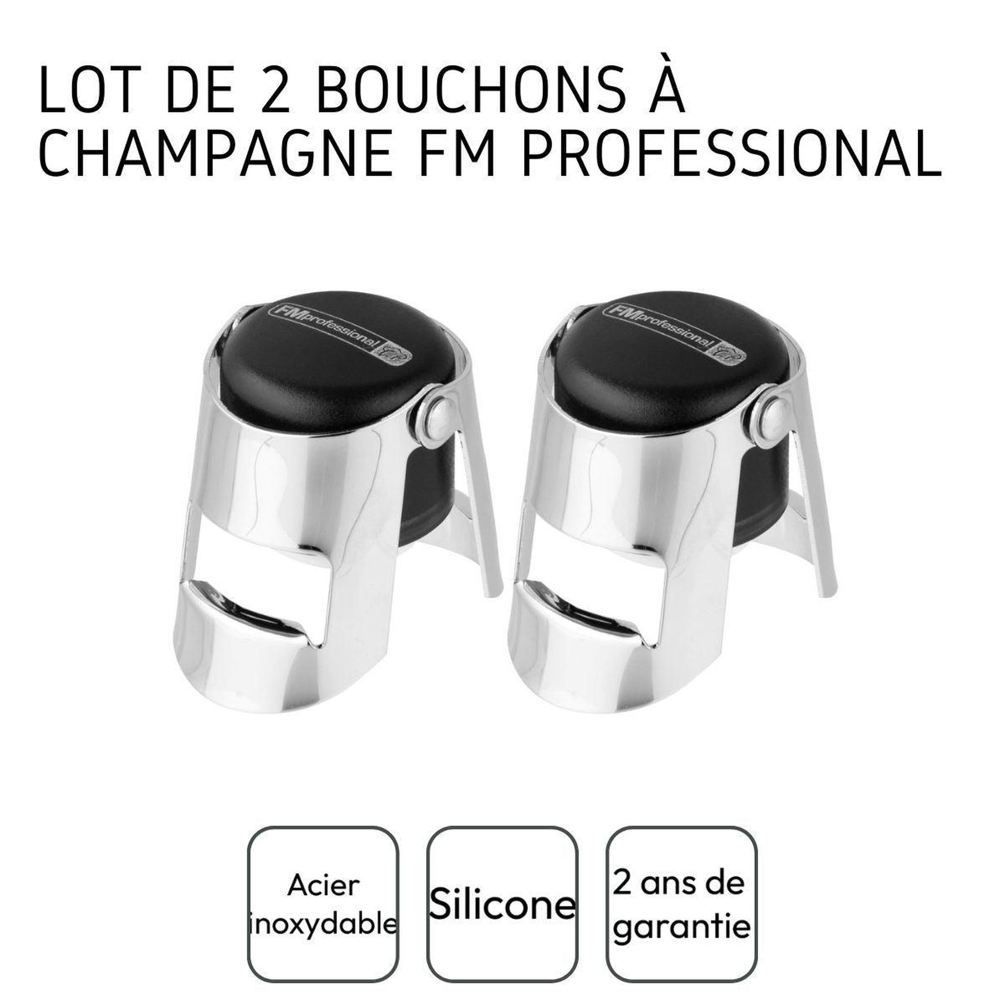 Voir la diapositive 4 : FM PROFESSIONAL Lot de 2 bouchons à champagne fm professional