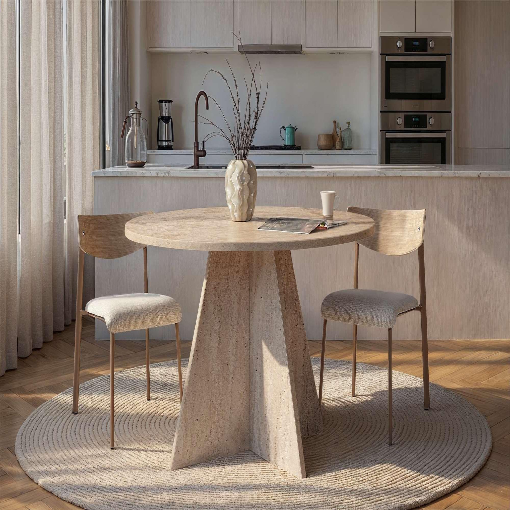 Voir la diapositive 2 : Habitat et Jardin Table à manger en bois  virella  - 120 x 120 x 75 cm - travertin