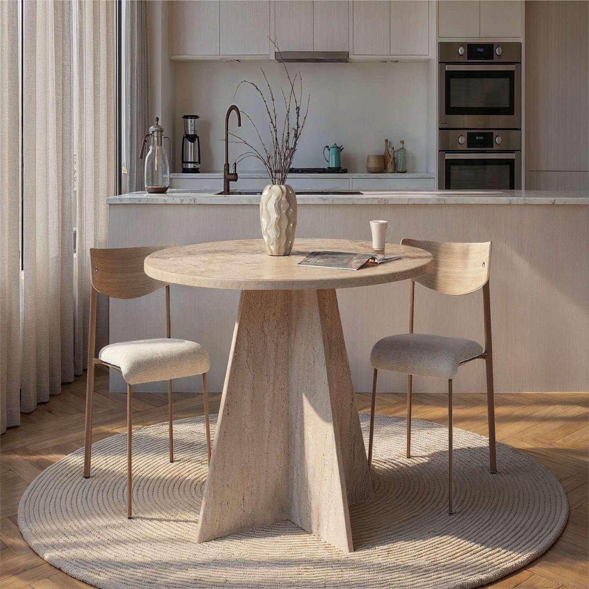 Habitat et Jardin Table à manger en bois  Virella  - 120 x 120 x 75 cm - Travertin