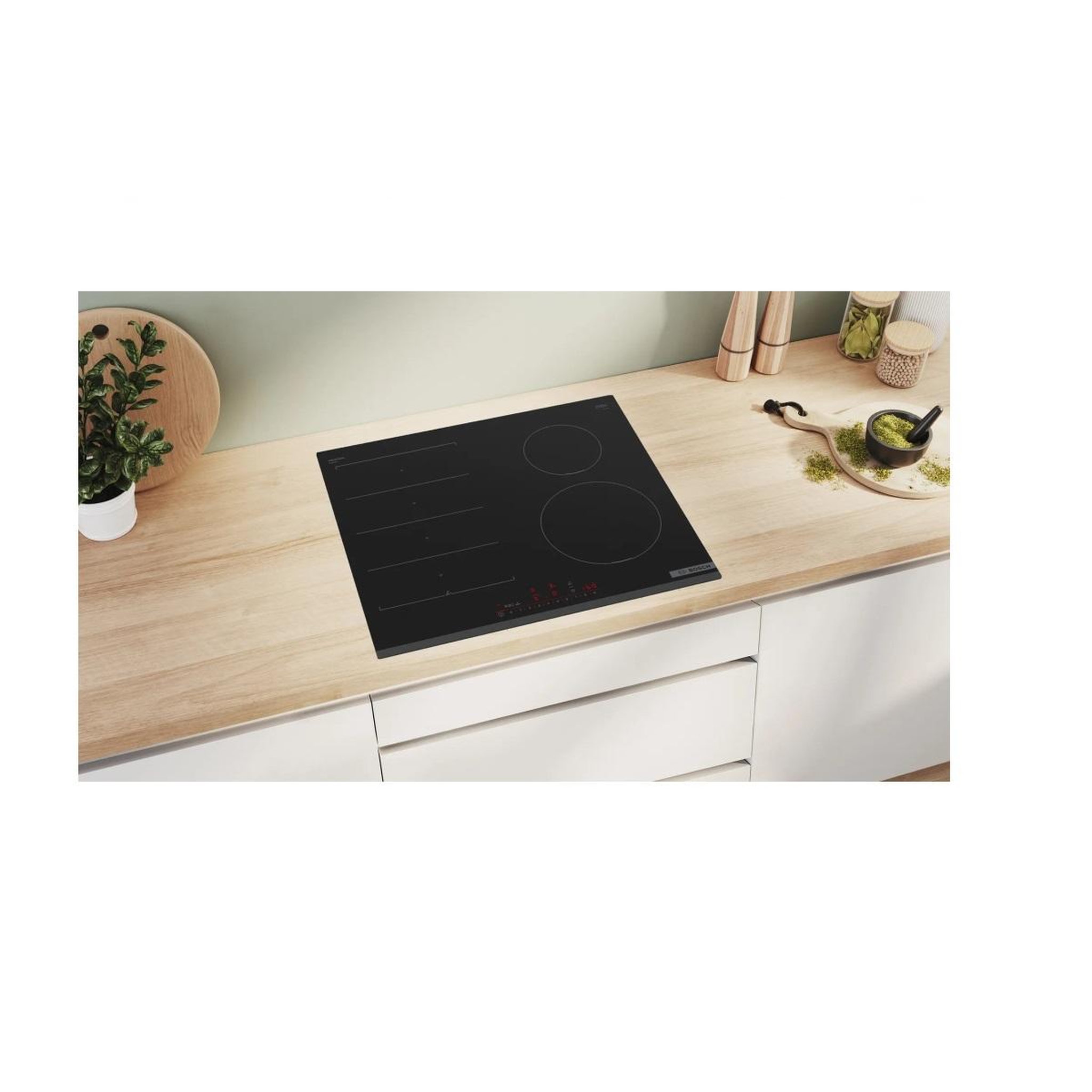 Voir la diapositive 4 : BOSCH Table de cuisson à induction 60cm 4 foyers 7400w noir - PIX631HC1E