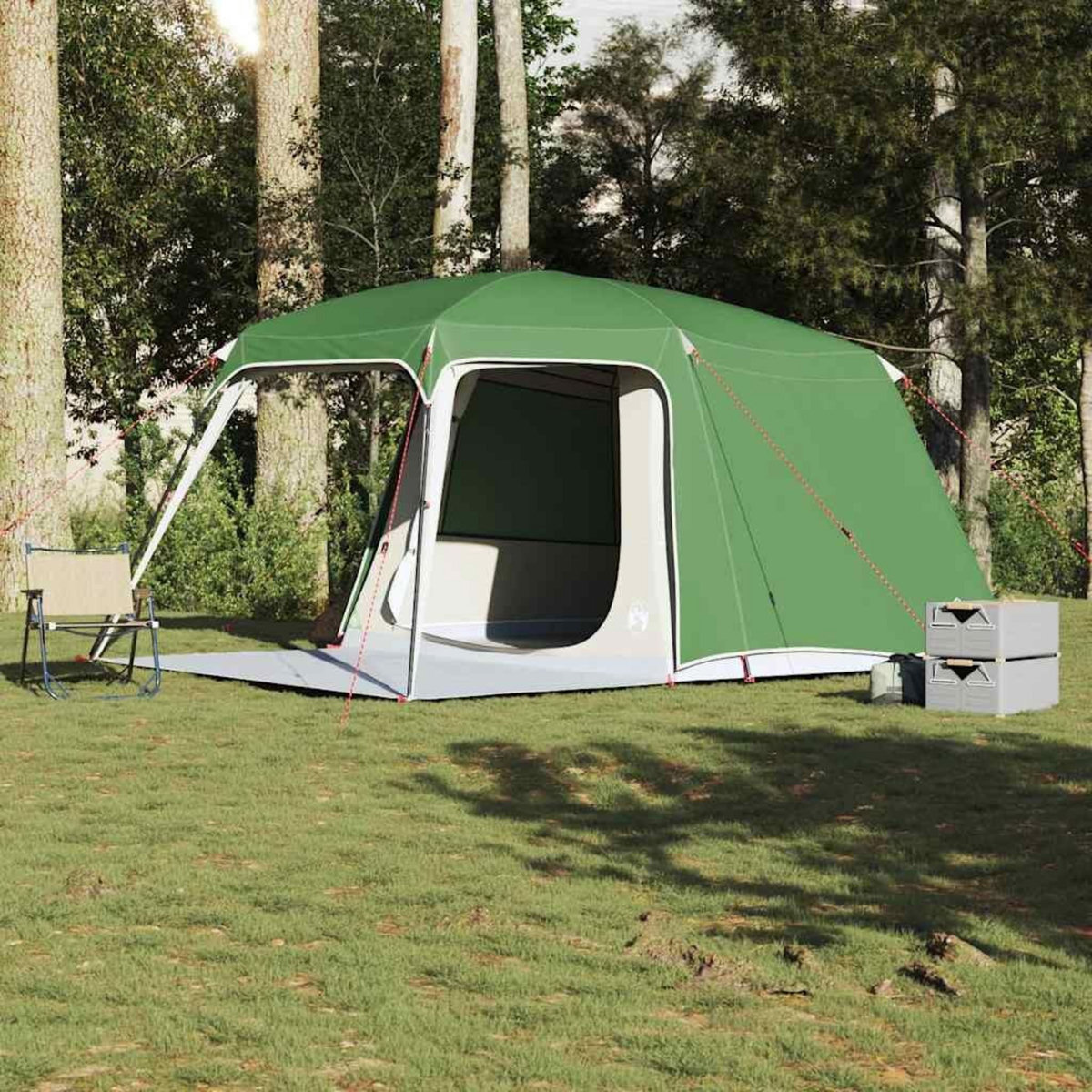 VIDAXL Tente de camping avec dome porche 5 personnes vert impermeable