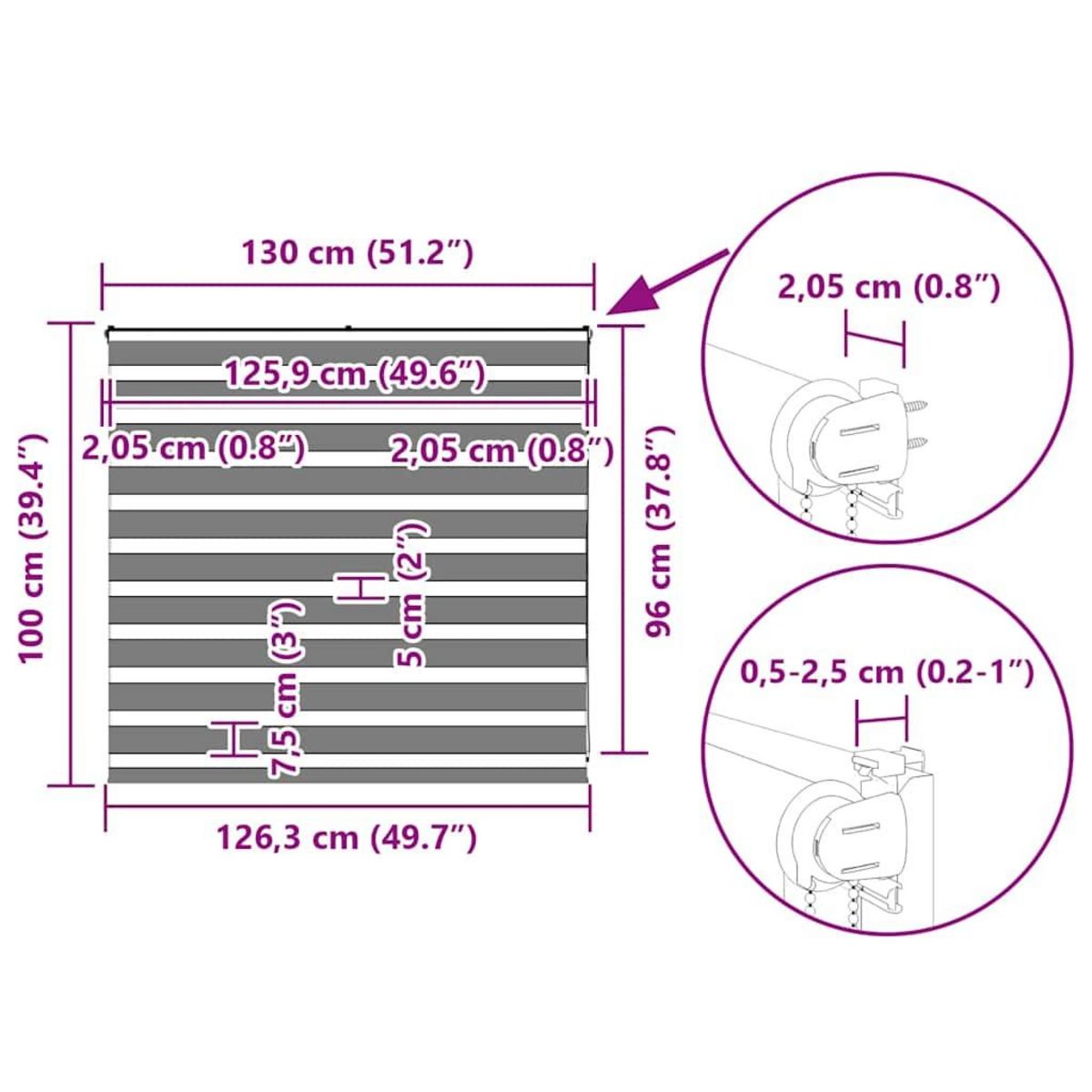 VIDAXL Store zebre gris clair largeur du tissu 125,9 cm polyester
