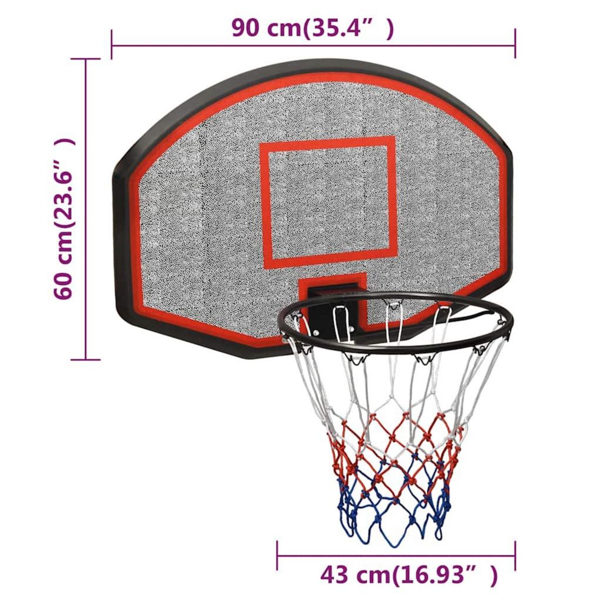 VIDAXL Panneau de basket-ball Noir 90x60x2 cm Polyethylene