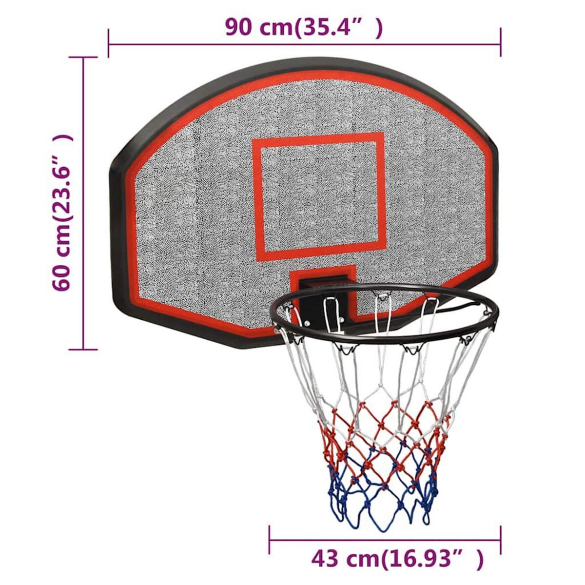 VIDAXL Panneau de basket-ball Noir 90x60x2 cm Polyethylene