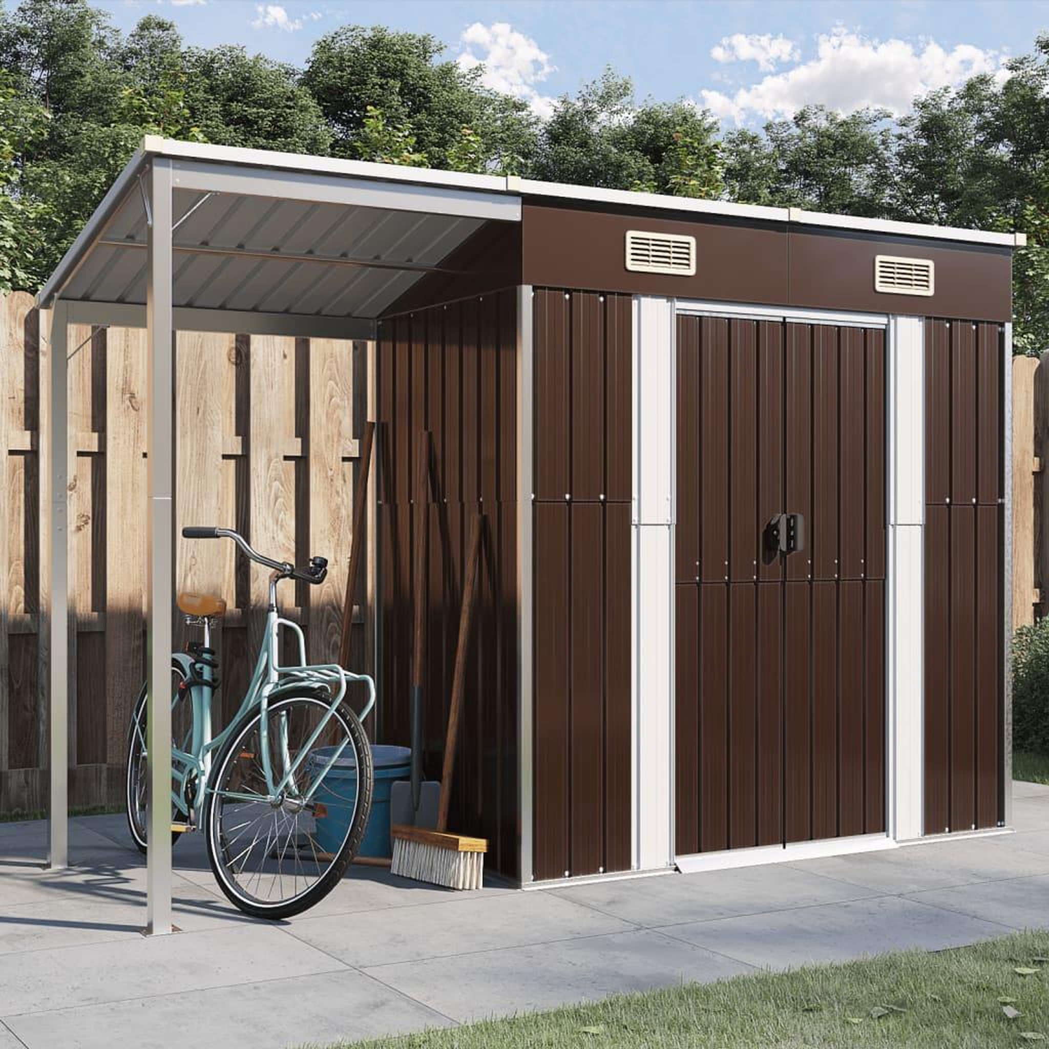 VIDAXL Abri de jardin avec toit prolonge marron 277x110,5x181 cm acier