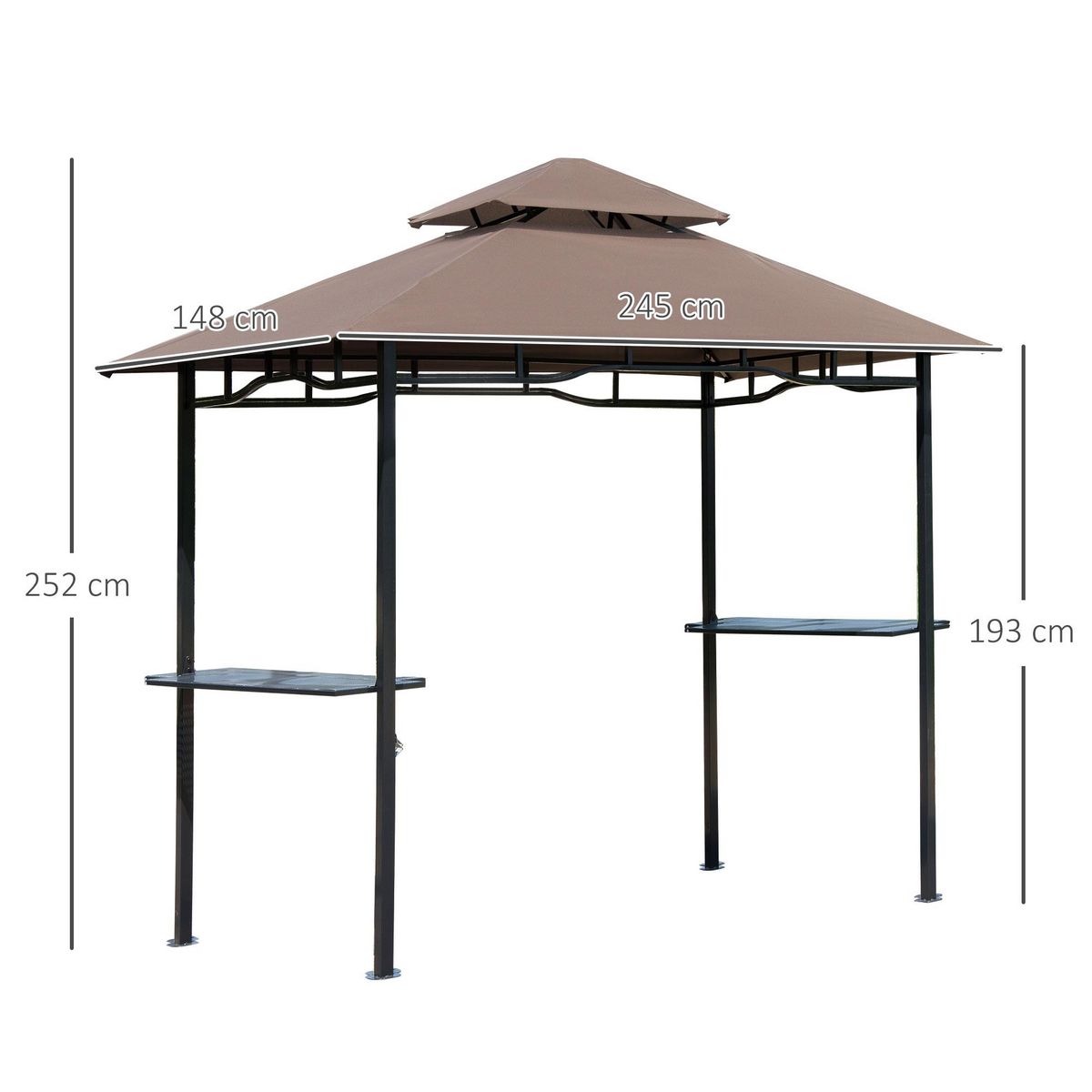 HOMCOM Pavillon abri tonnelle de jardin pour barbecue double toit 2 tablettes incluses tissu polyester acier 2,45 x 1,48 x 2,55 m chocolat