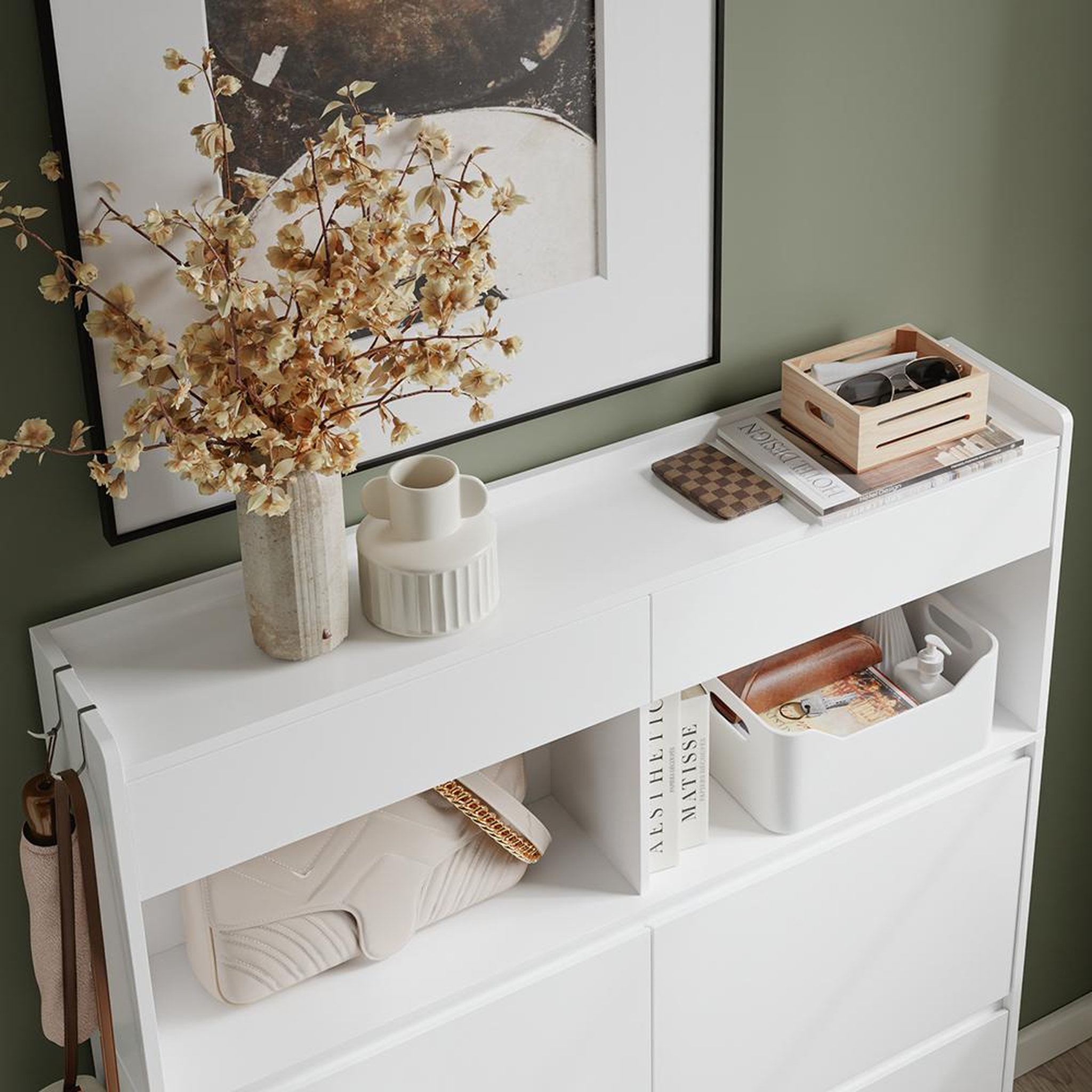Voir la diapositive 4 : SOBUY Armoire à chaussures étroite blanche 98x19x120 cm fsr224-e-w