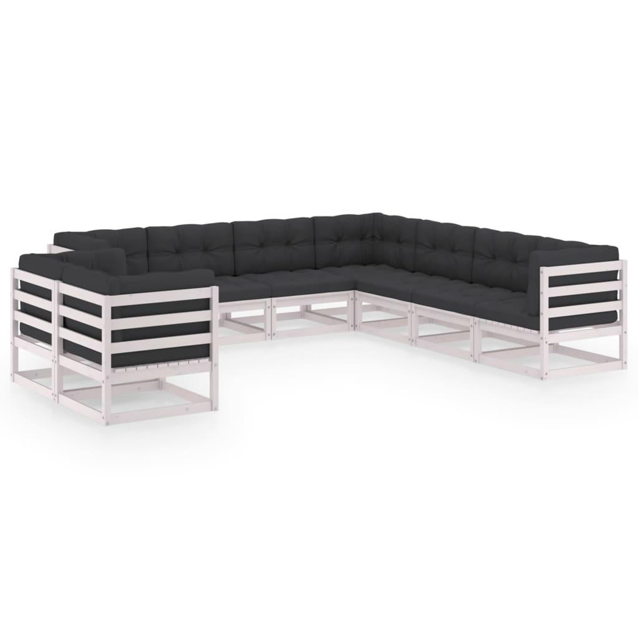 Voir la diapositive 1 : VIDAXL Salon de jardin 9 pcs avec coussins Blanc Bois de pin massif