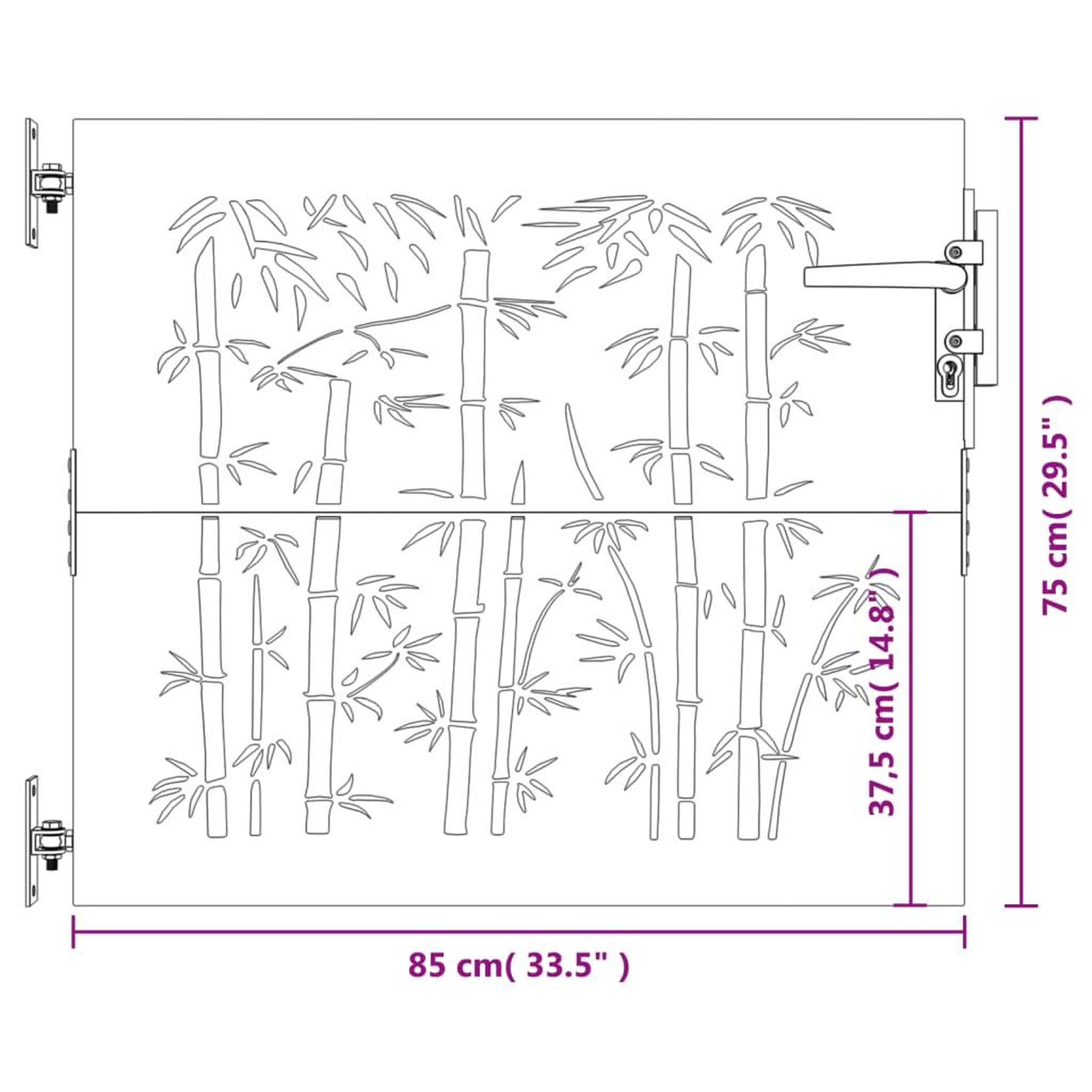 Voir la diapositive 6 : VIDAXL Portail de jardin 85x75 cm acier corten design de bambou