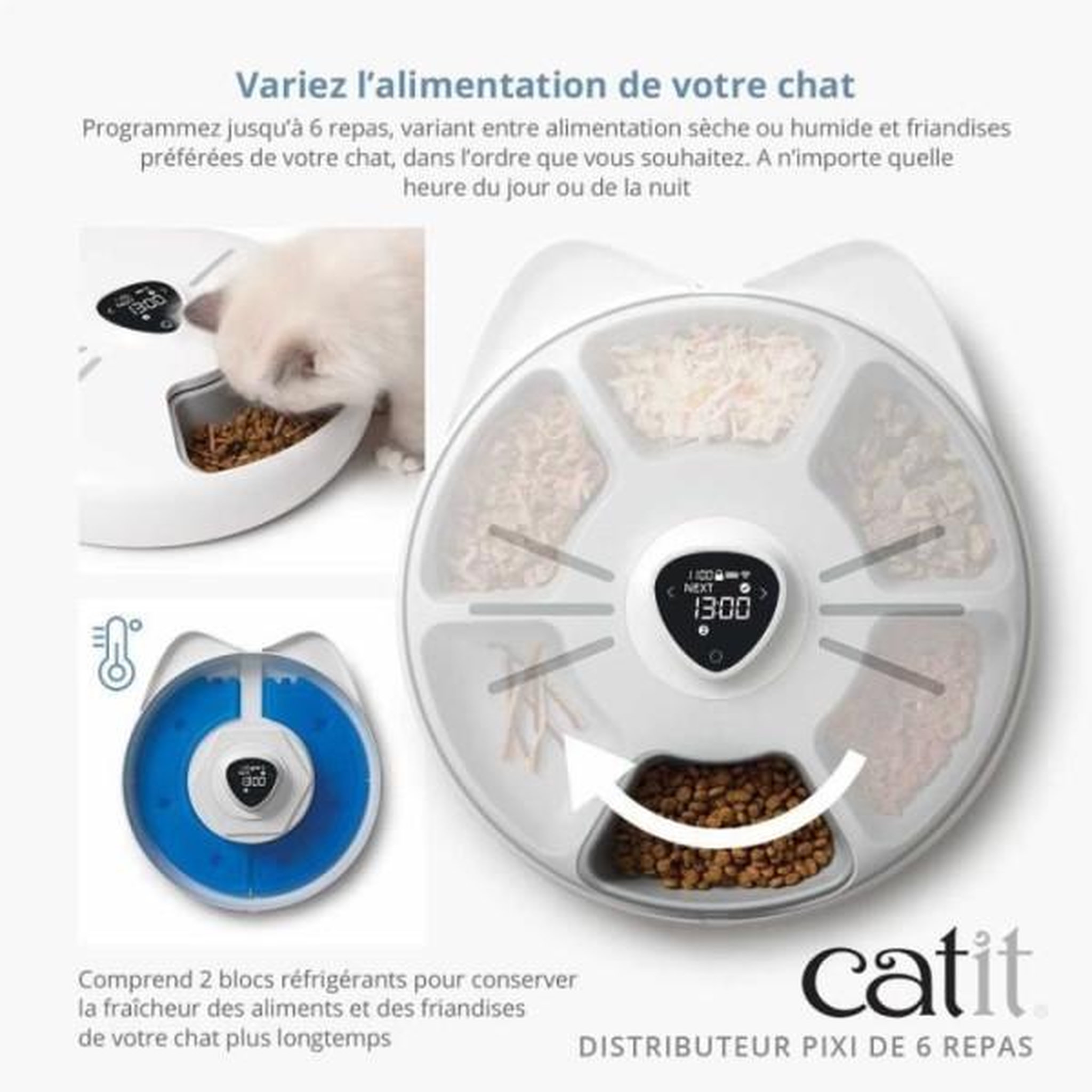 Voir la diapositive 2 : MARKET24 Distributeur de repas pour chat connecté - CATIT - PIXI SMART - 6 x 170ml - Ecran tactile LCD - Avec Blocs réfrigérants