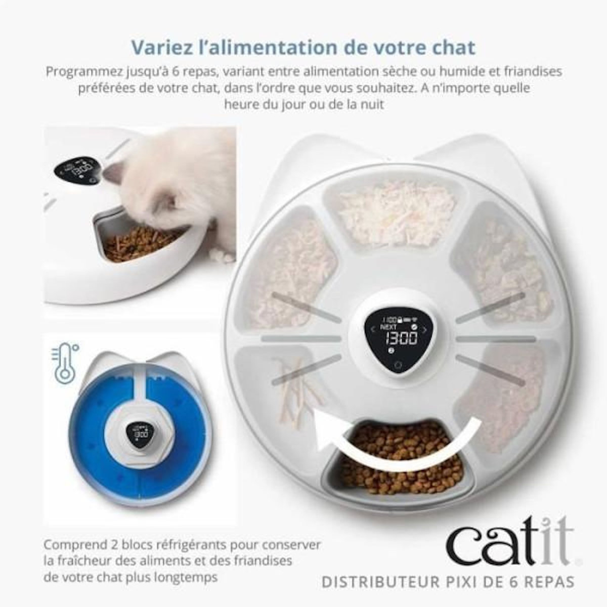 MARKET24 Distributeur de repas pour chat connecté - CATIT - PIXI SMART - 6 x 170ml - Ecran tactile LCD - Avec Blocs réfrigérants