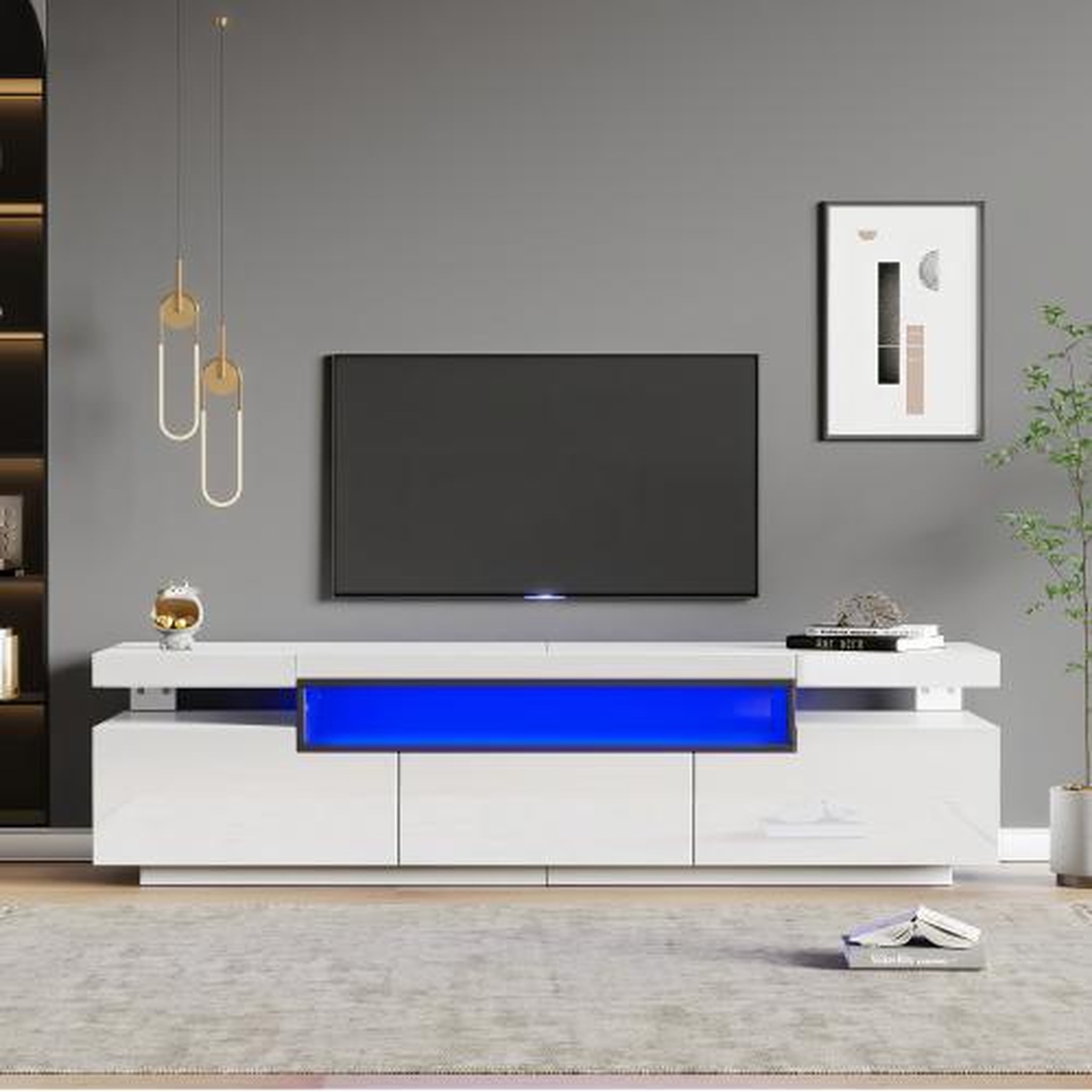 Voir la diapositive 2 : MERAX Meuble tv blanc 160 cm led panneau de particules