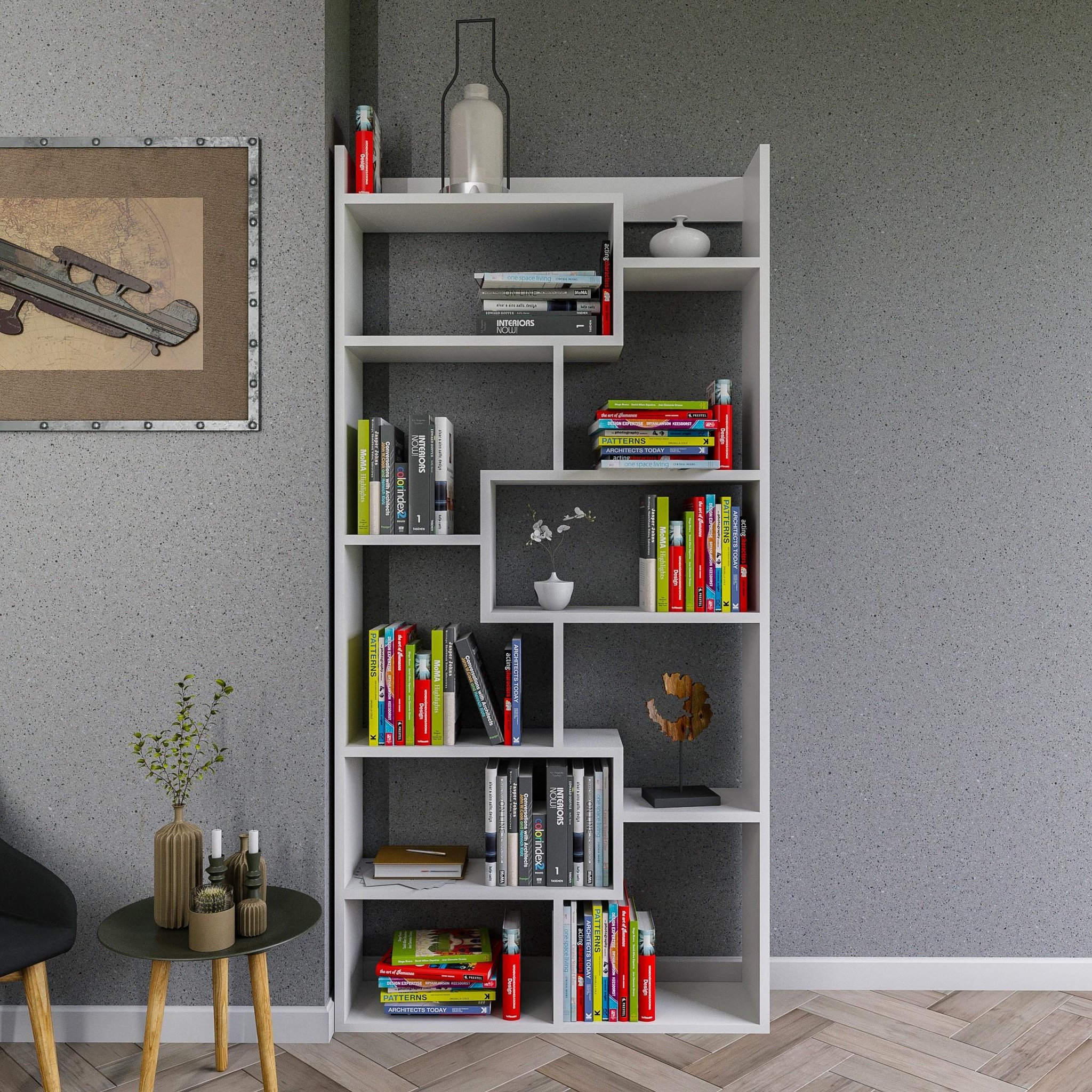 Voir la diapositive 2 : Habitat et Jardin Bibliothèque en bois  Kuttap  - 90 x 22 x 182 cm - Blanc