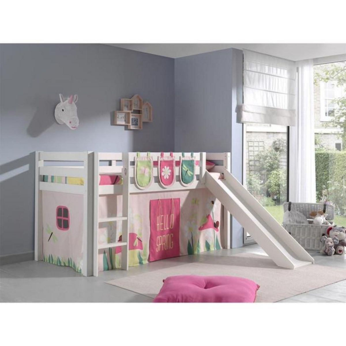 Paris Prix Pack - Lit Enfant Toboggan, Tente & 3 Pochettes  Pino Spring  Blanc